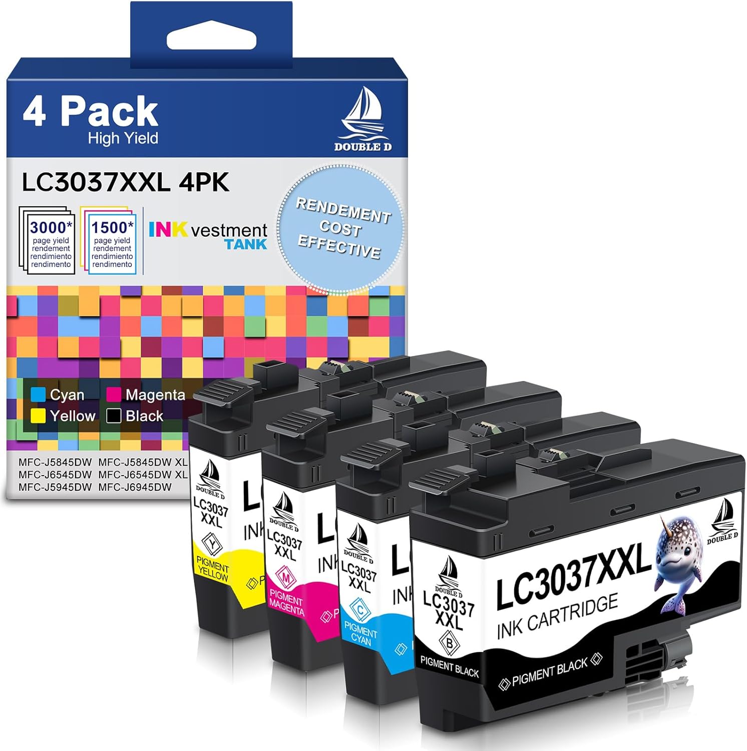 DOUBLE D LC3037 Ink Cartridges Compatible Replacement for Brother LC3037 LC3037XXL LC3039 LC3039XXL use with Brother MFC-J5845DW MFC-J5945DWXL MFC-J6545DW MFC-J6945DW(1BK, 1C, 1M, 1Y, 4 Pack)