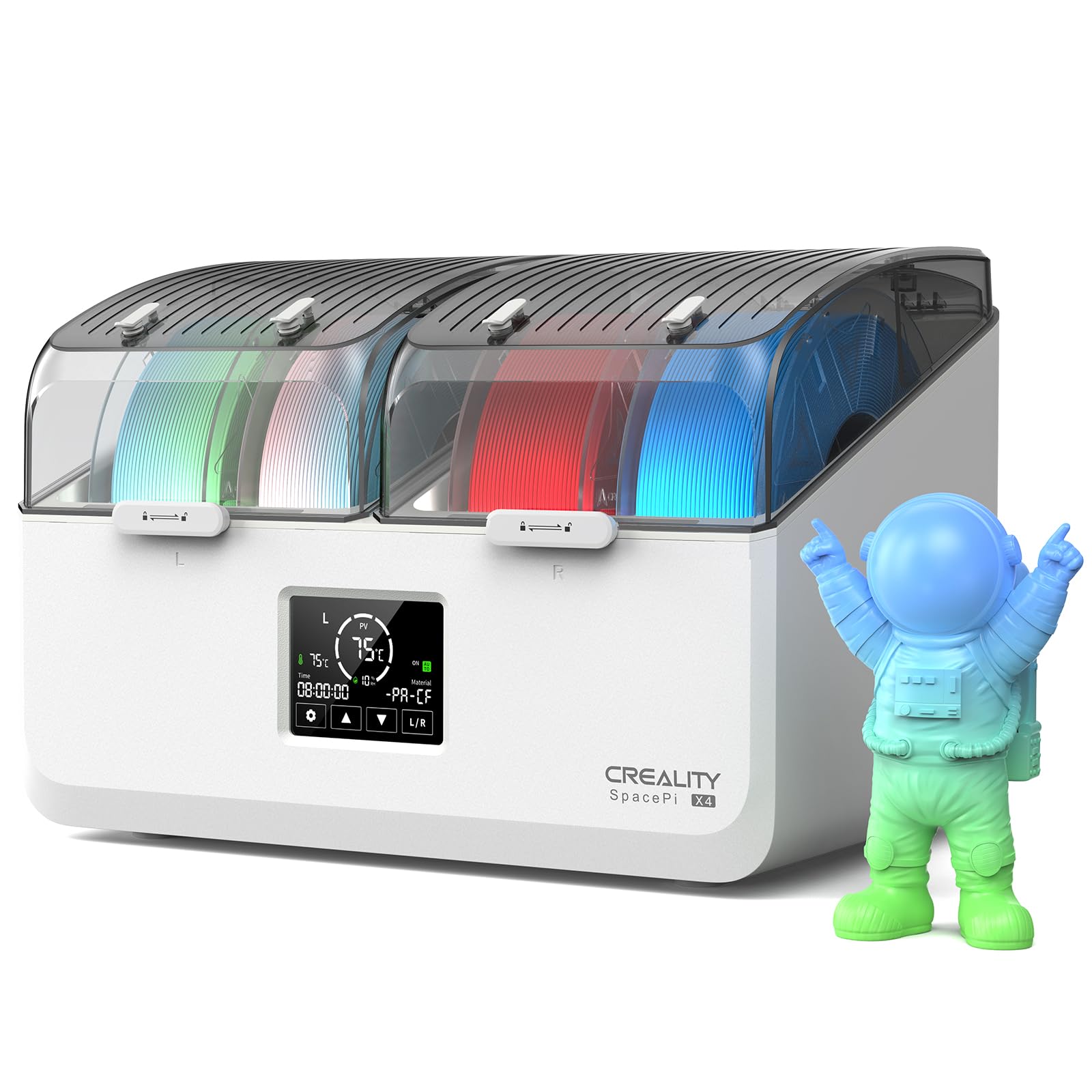 Photo 1 of Creality Filament Dryer Box 4 Spool, SpacePi X4L 3D Printer Filament Storage Box, Dual Independent Heating Chambers, Rapid Heating Up to 75?, Active Dehumidification, Fits PLA,PETG,ABS,TPU,Nylon,etc