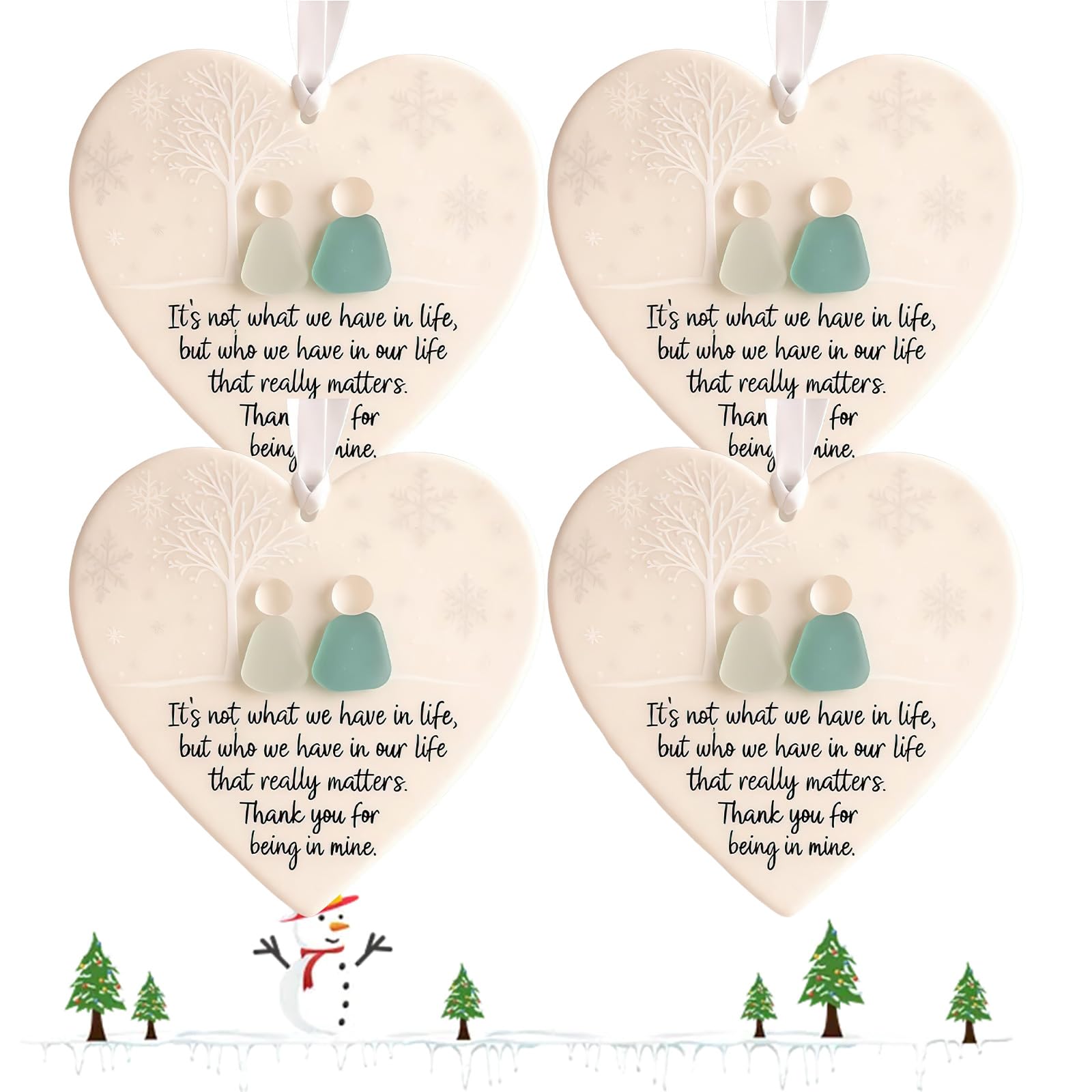 Heart-Shaped Sea Glass Friendship Decor, Sea Glass Christmas Tree Ornaments, Heart-Shaped Seas Glasss Friendship Keepsake, Seaglass Art Hanging Ornaments for Friendships (4)