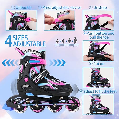 Miniatura 2 de Sowume Cuchillas de rodillo ajustables para niñas y niños, patines en línea con todas las ruedas iluminadas, patinas para mujer para niños y