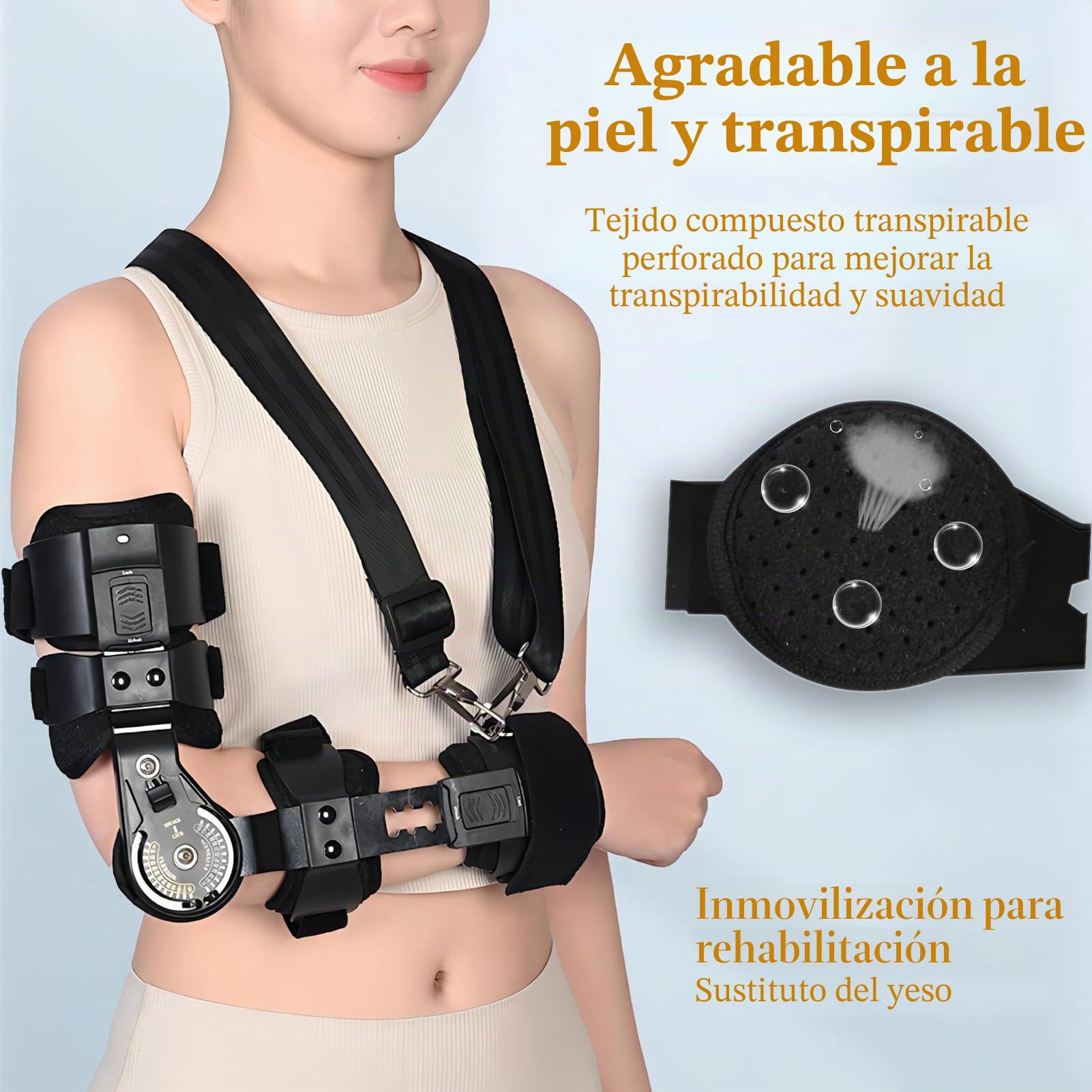 Órtesis de Codo Postoperatoria con Bisagra, Ángulo y Longitud Ajustables, Soporte para Codo con Correa para Hombro para Recuperación Postquirúrgica y Rehabilitación de Lesiones,Left
