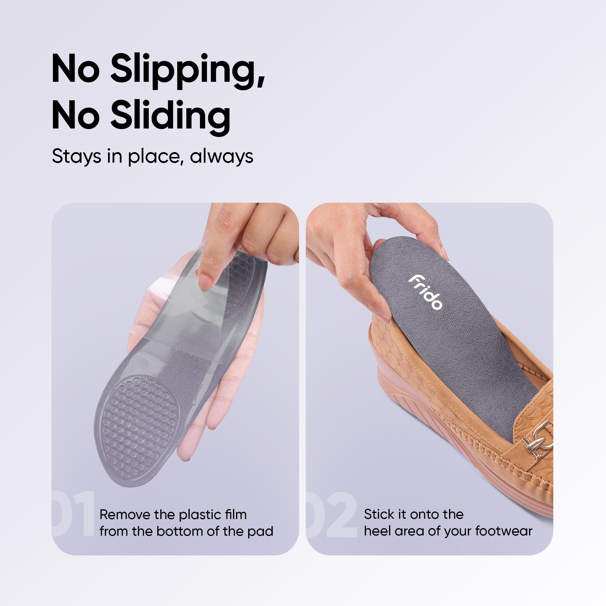 Frido Silicone Gel Insole for Men & Women | Self-Adhesive, Advanced Shock Absorption & Pressure Relief | Hexagonal Anti-Slip grip | Flexible Design, Foot Pain Relief, Large, Grey - Image 4 thumbnail