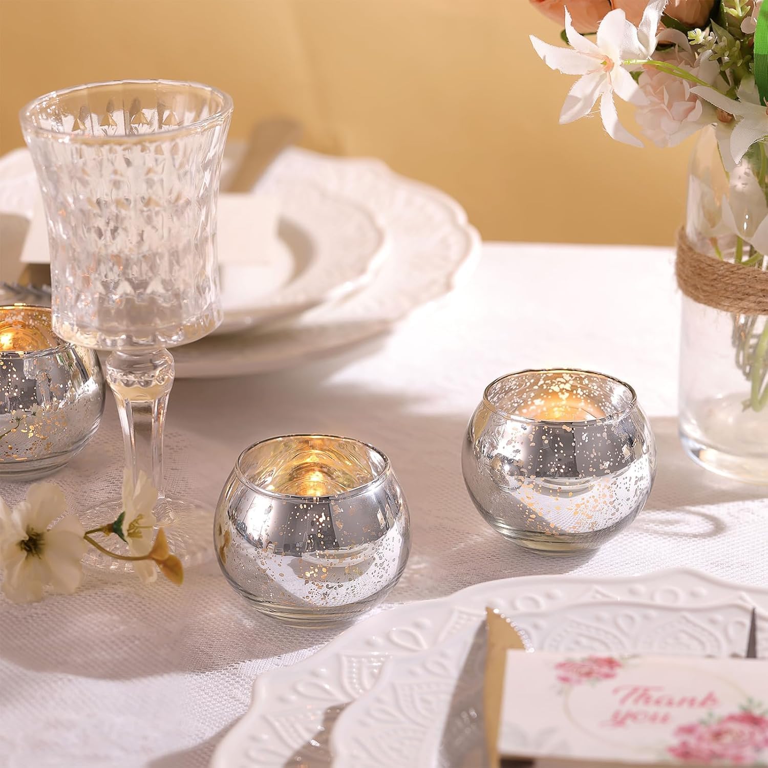 12 Pièces De Porte-Bougies en Verre Électroplaqué pour Centre De Table De Mariage Décoration De Fête d'anniversaire Décoration De Noël Maison Douche Nuptiale D'Été Et Bougies Votives