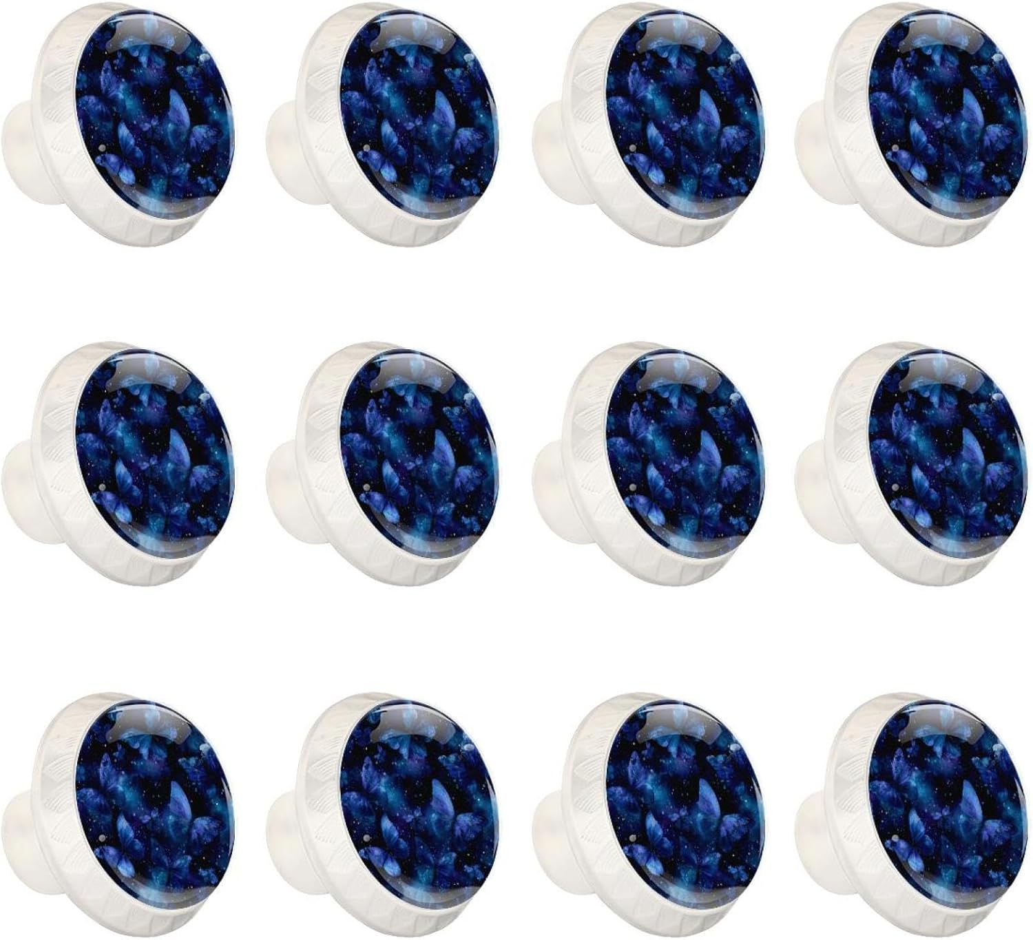 Galaxy Blue Butterfly Crystal Glass Decorative Cabinet Knobs, Premium Drawer Pulls with Screws for Kitchen Cabinet Bathroom Dresser Wardrobe
