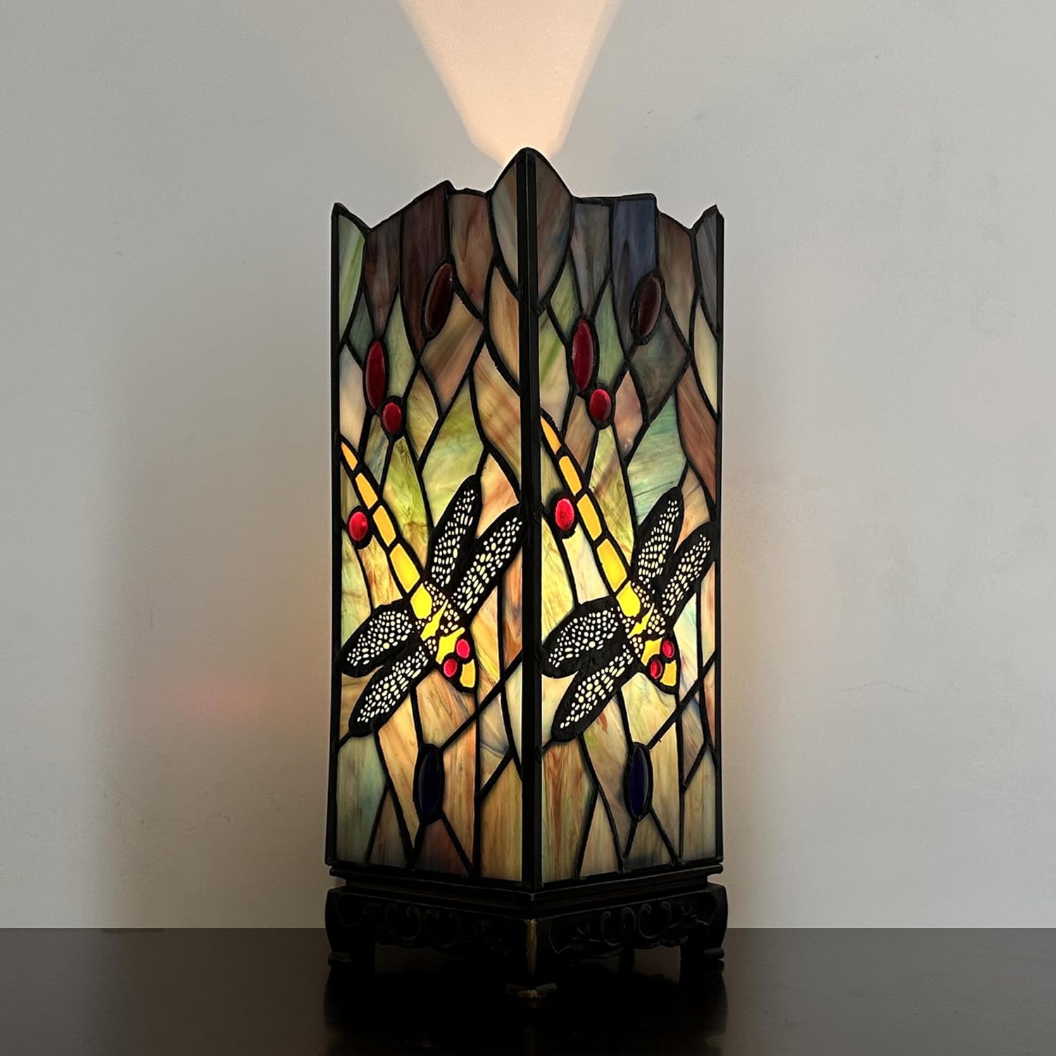 Tiffany Style Table Lamp, Yeloow Dragonfly Stained Glass Night Light, Mini Cute Bedside Accent Lamp for Kids Bedroom Unique LED Cottage Aesthetic Desk Light Small Decorative Nightstand Lamp