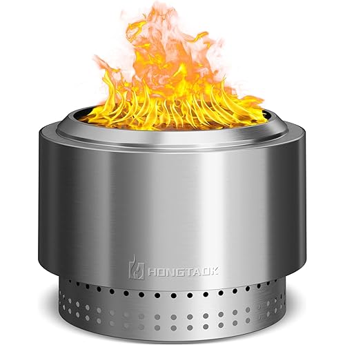 20 Inch Smokeless Fire Pit with Removable Ash Pan, Fire Pits for Outside Wood Burning, Portable Bonfire Outdoor Firepit, Waterproof Bag & Poker Included, Stainless Steel, Camping Backyard