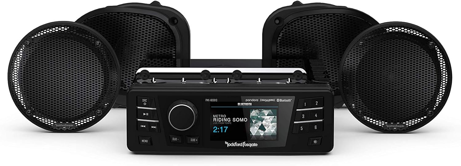 Kit Receptor de Medios Digitales y 4 Parlantes Rockford Fosgate HD9813RGU-STAGE1