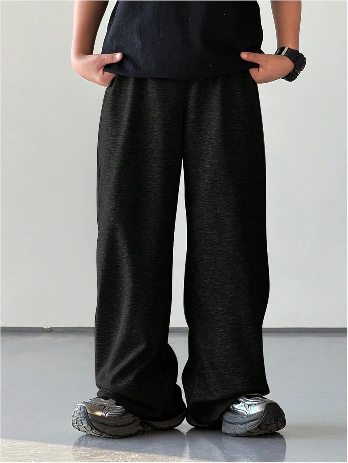 Boy's Baggy Sweatpants Wide Leg Elastic Waist Casual Track Pants with Pockets Sweat Pants Joggers - Image 4