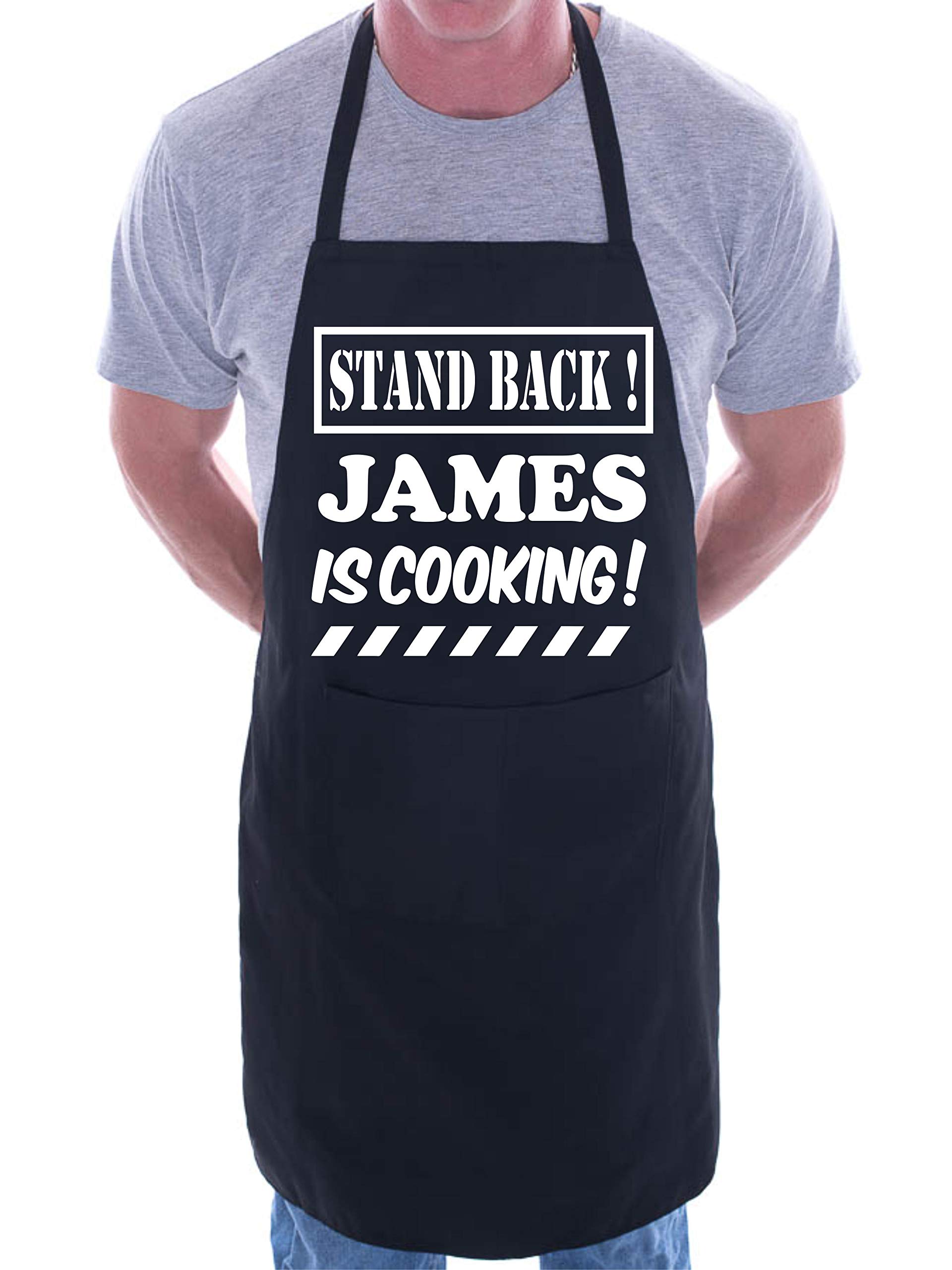 Print4U Customised Apron Stand Back James Is Cooking Black