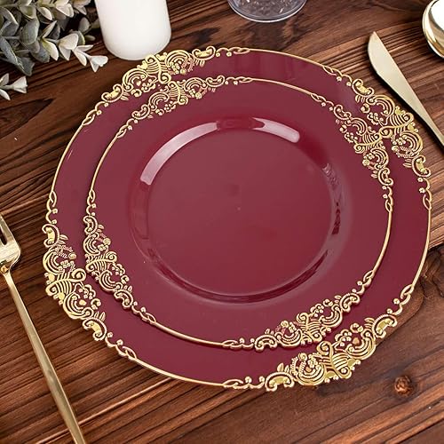 Miniatura 116 de Efavormart - Paquete de 10 platos llanos redondos de plástico de 10 pulgadas en verde salvia vintage, platos desechables barrocos en relieve