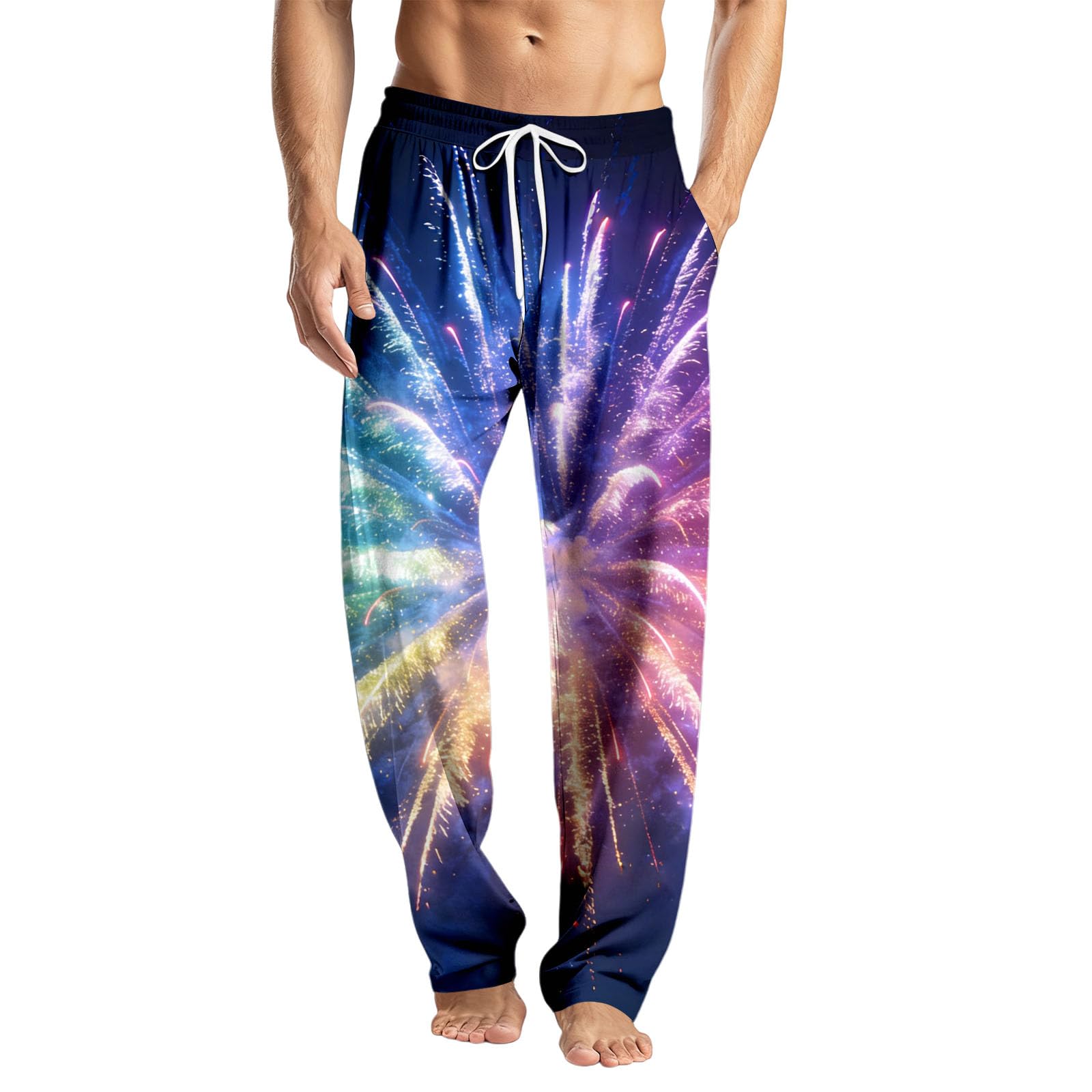 Generisch Pantalon de pyjama en flanelle pour homme avec motif
