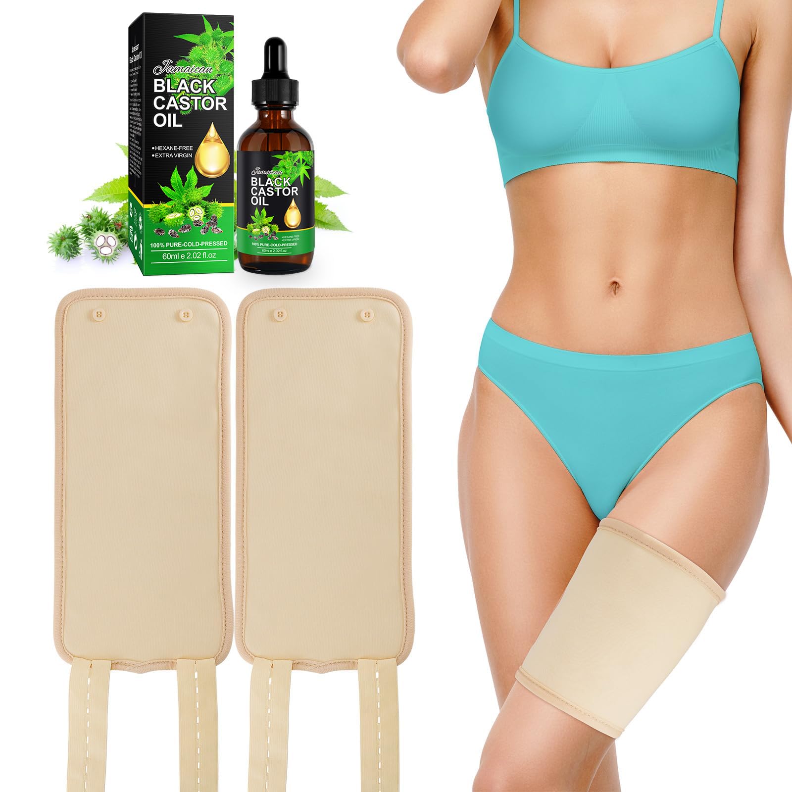 3 in 1 Castor Oil Pack Wrap for Legs & Hands, Thyroid and Breasts, Knee, Anti Oil Leak Organic Compress Kit for Neck, Calf, Inflammation