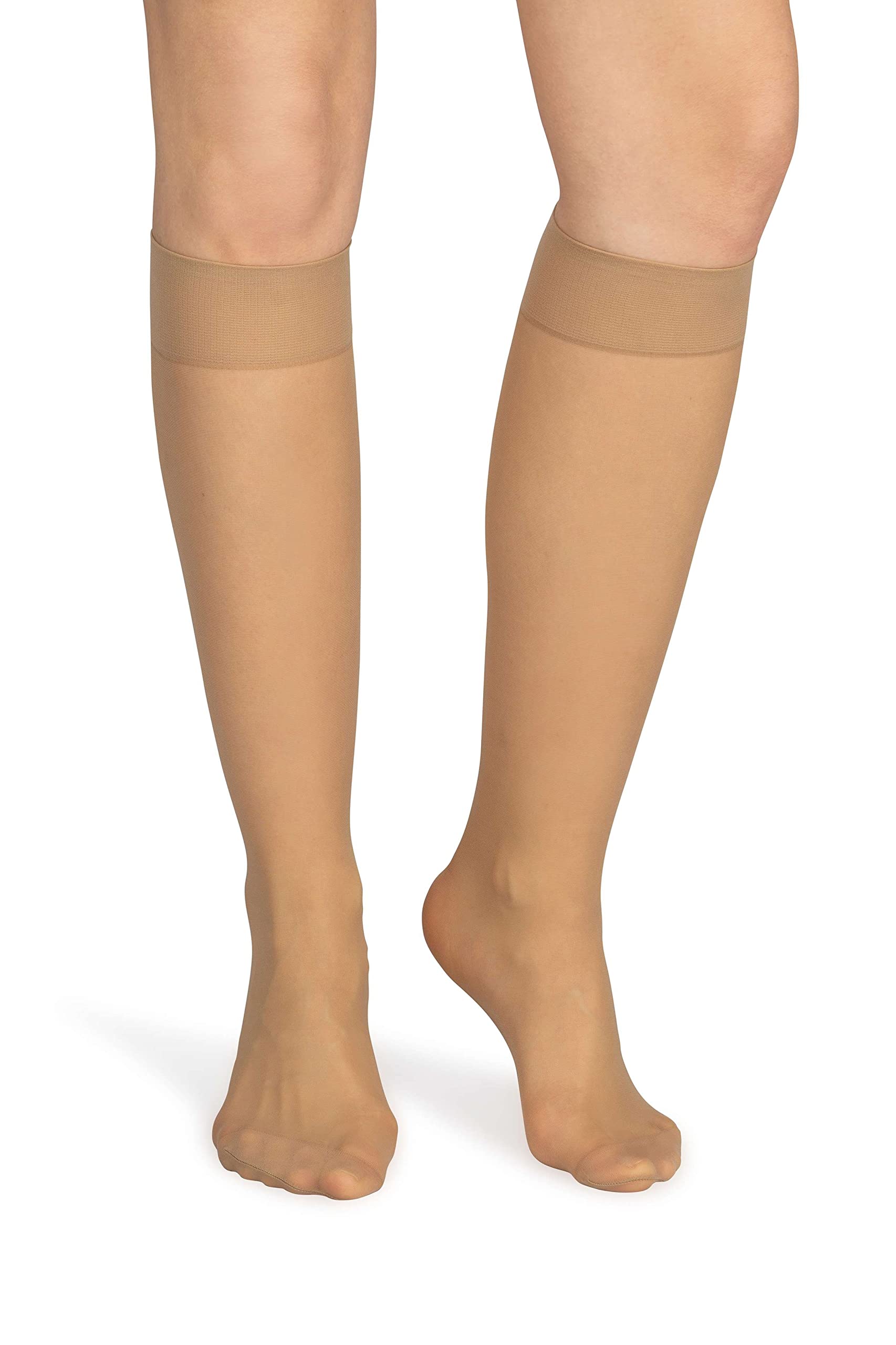 Noq Women's 2Pcs Naturel Socks Knee-Highs Plain 20 Den Pressure-Free Matte Smoothing With Comfort Top One Size Two Pairs Balm, Naturel