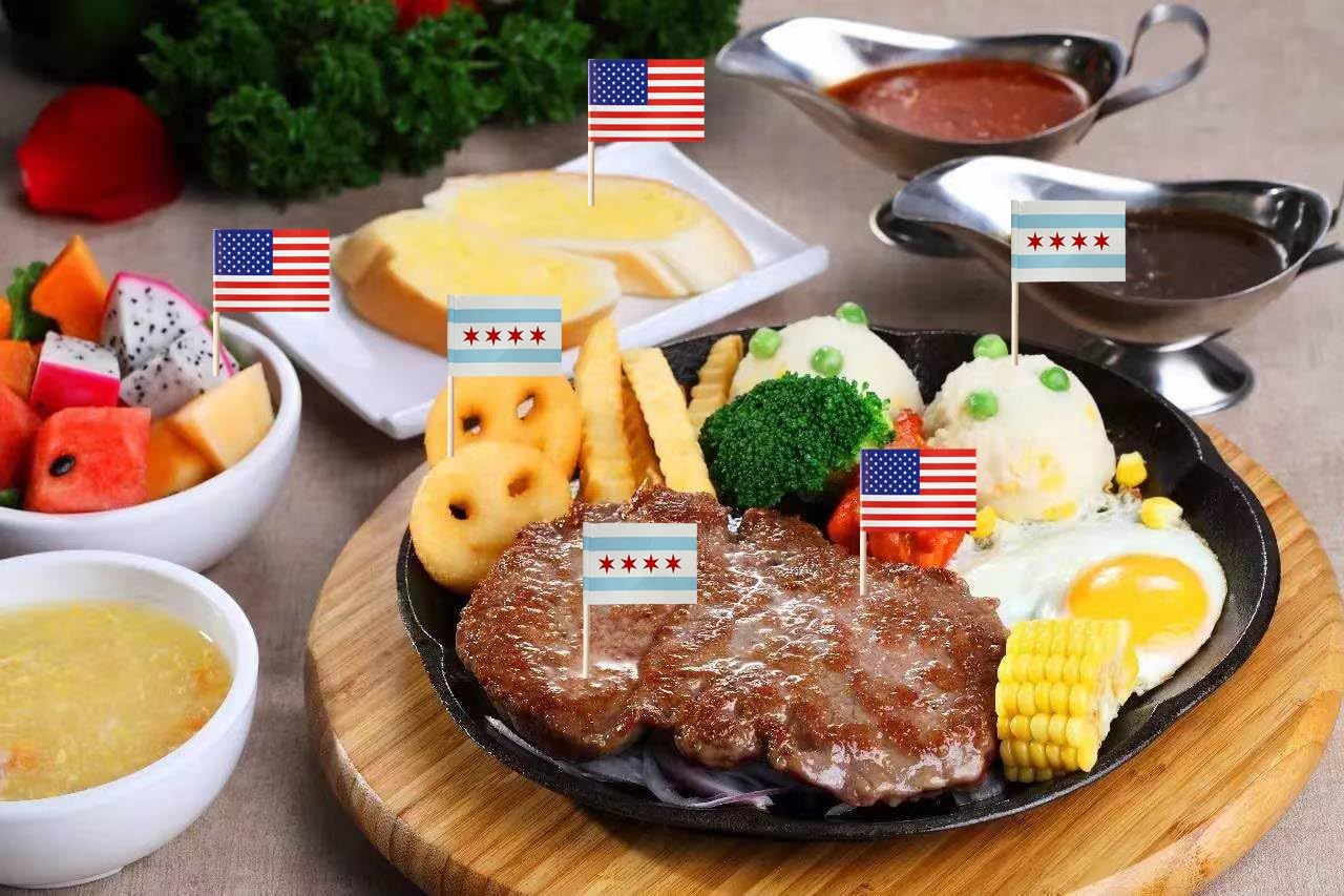 stidsds 100 Pcs American USA Chicago Flag US Chicago City Toothpick Flags Mini Small Chicago Cupcake Toppers Stick Flags Banner U.S. States Party Cocktail Fruit Decoration
