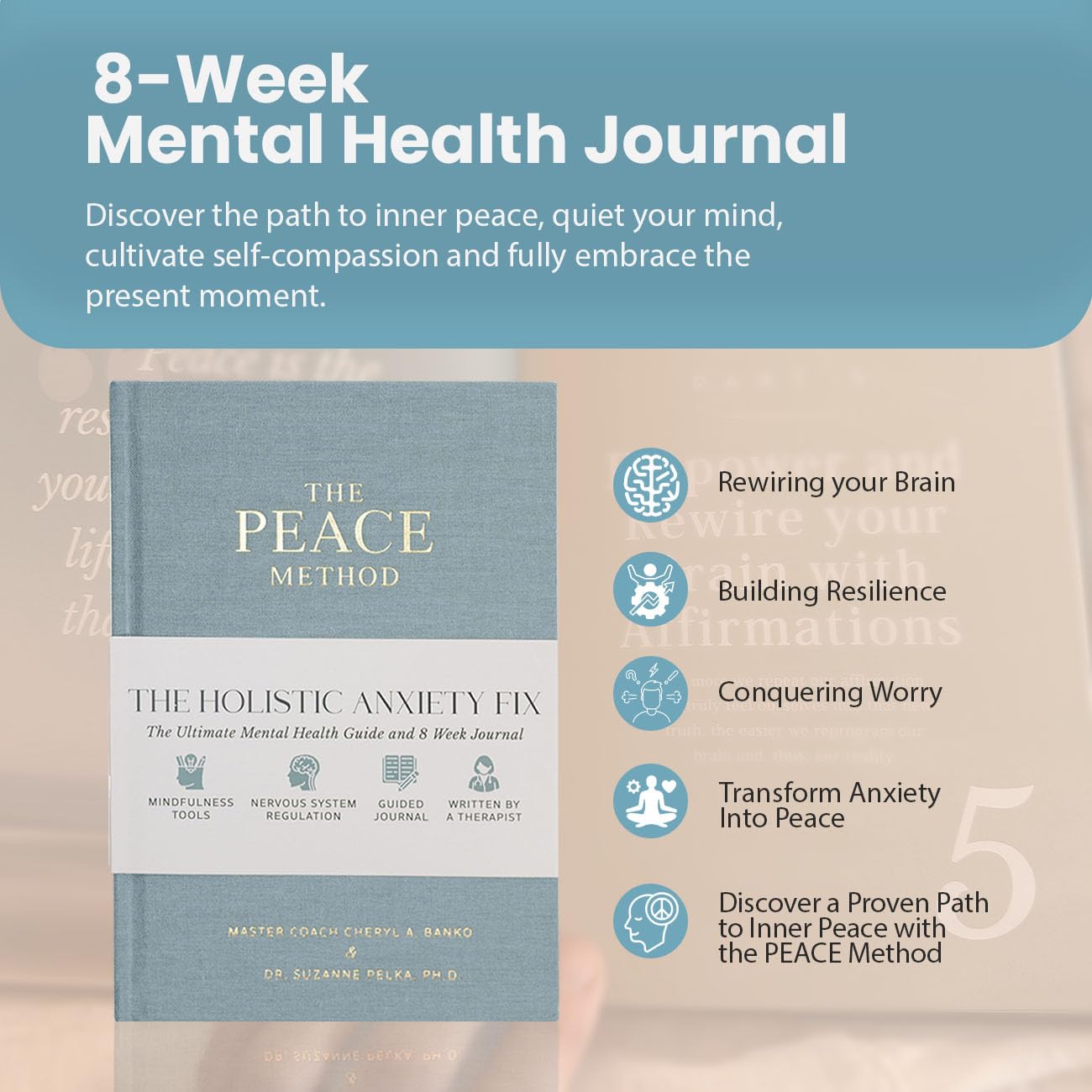 The Peace Method The Holistic Anxiety Fix: Diario y manual de salud mental | Diario diario de 8 semanas con indicaciones | Diario de bienestar para aliviar el estrés | Diario de cuidado personal |