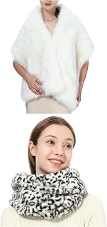 Women Faux Fur Long Shawl and Faux Fur Scarf 2pc Set