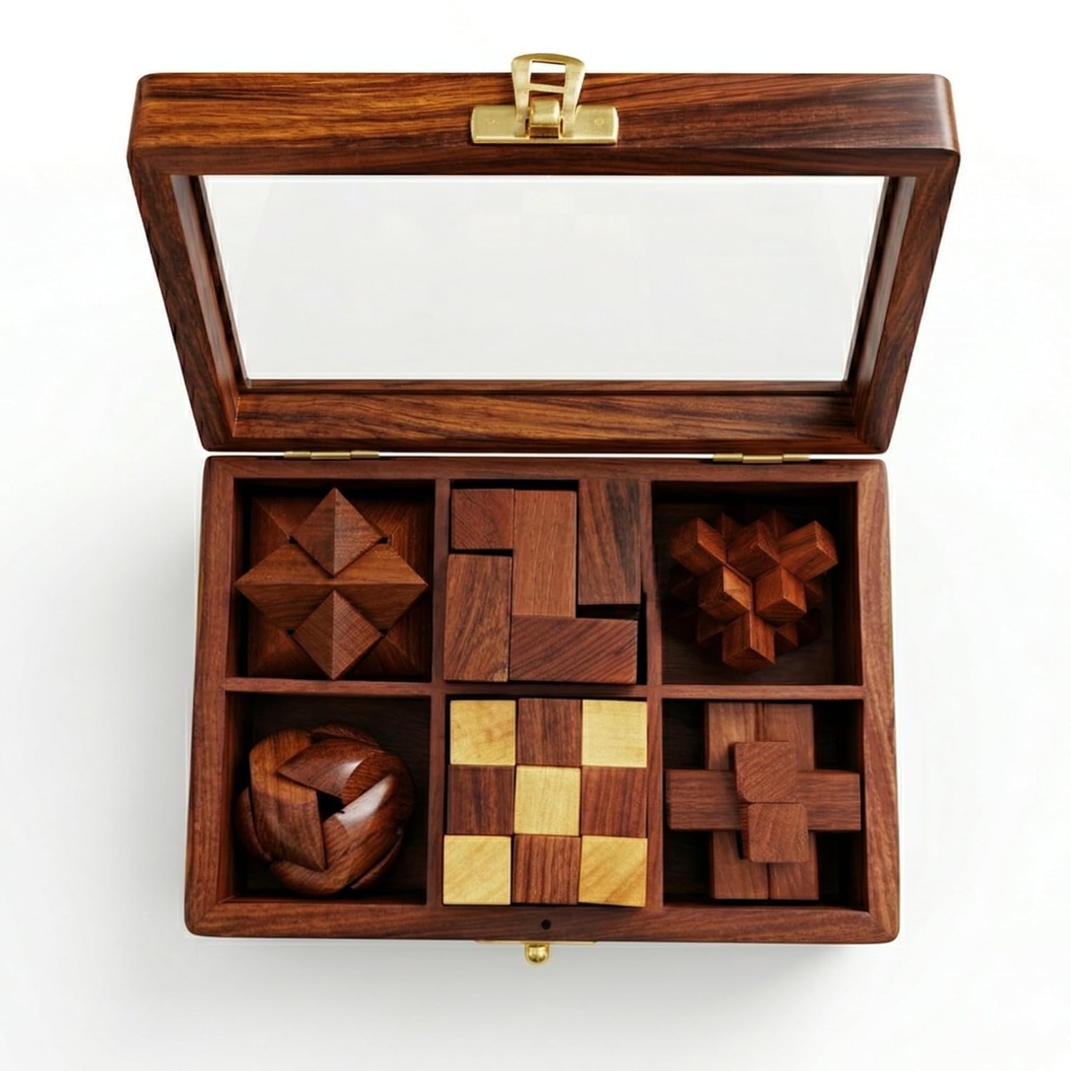 STAR CRAFT Wooden Puzzle Game Handcrafted Pure Natural Rosewood Puzzle Game Set Brain Teaser for Teens and Adults & Childrens Puzzle Set (Set 4)-image-7