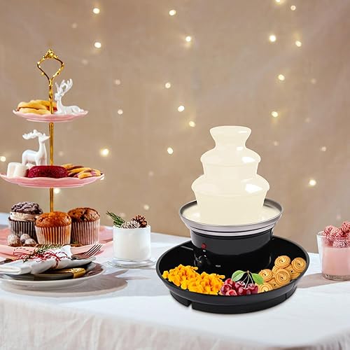 Miniatura 6 de Máquina de fuente de chocolate de 3 niveles para fiestas, fuente eléctrica de fondue de chocolate de acero inoxidable con 6 tenedores y bandeja de