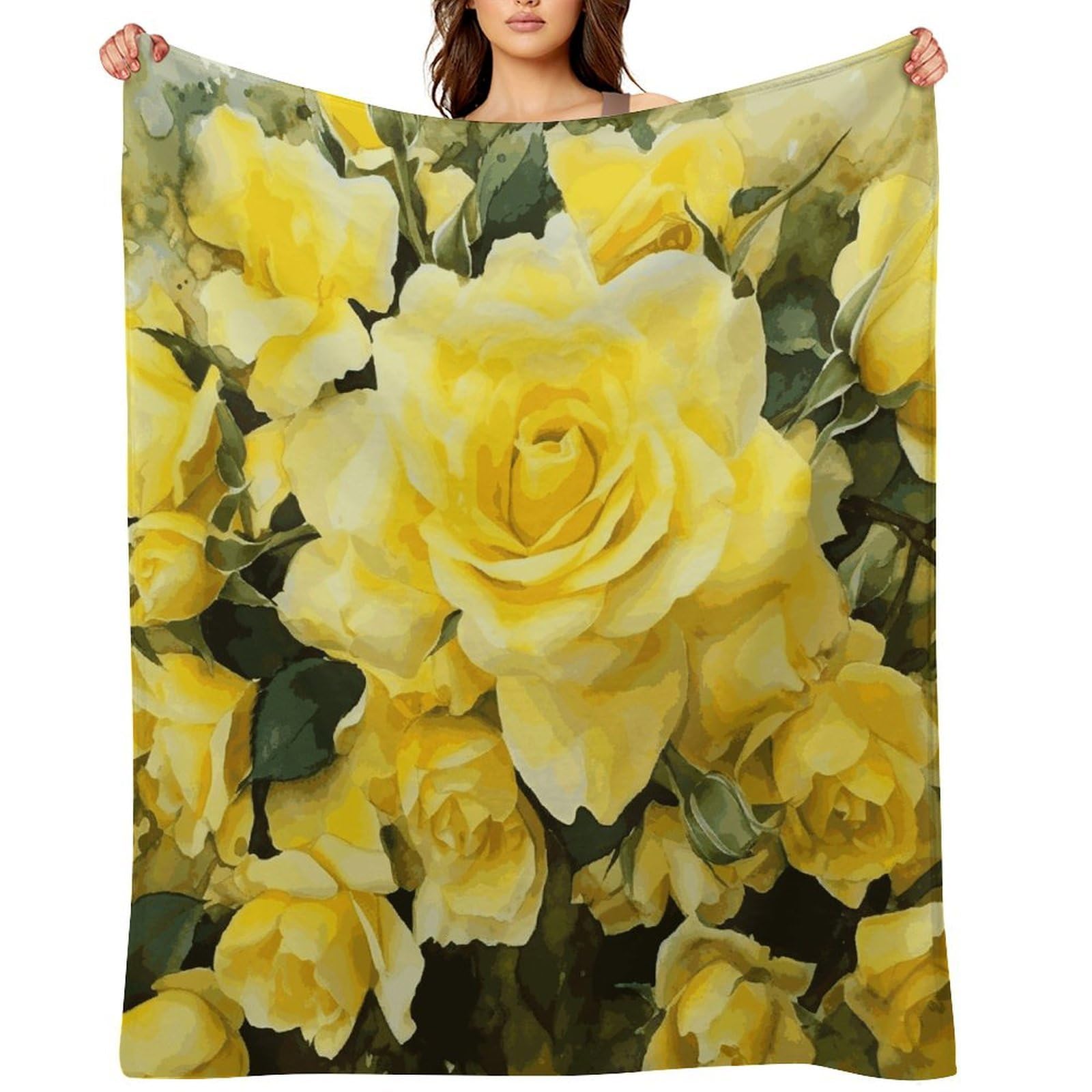 Yellow Rose Blankets Flannel Soft Blanket for Couch Warm Cozy Throw Blankets Fashion Bed Blanket Thick Bath Towel Bedspread Tapestry for Home Supplies Gift 40"x50"