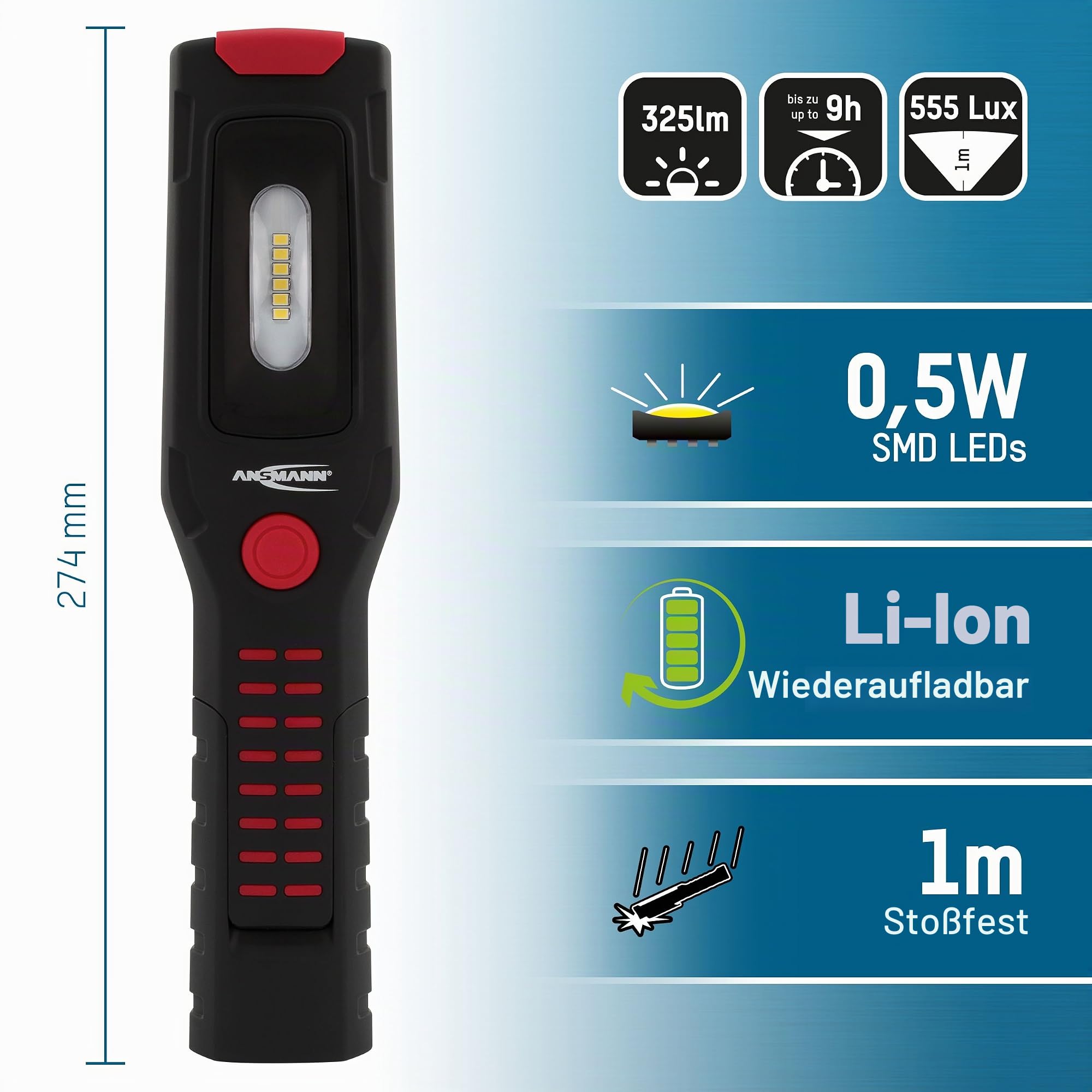 Ansmann Reise-Arbeitslicht WL250R IL300 R Arbeitslicht schwarz/red