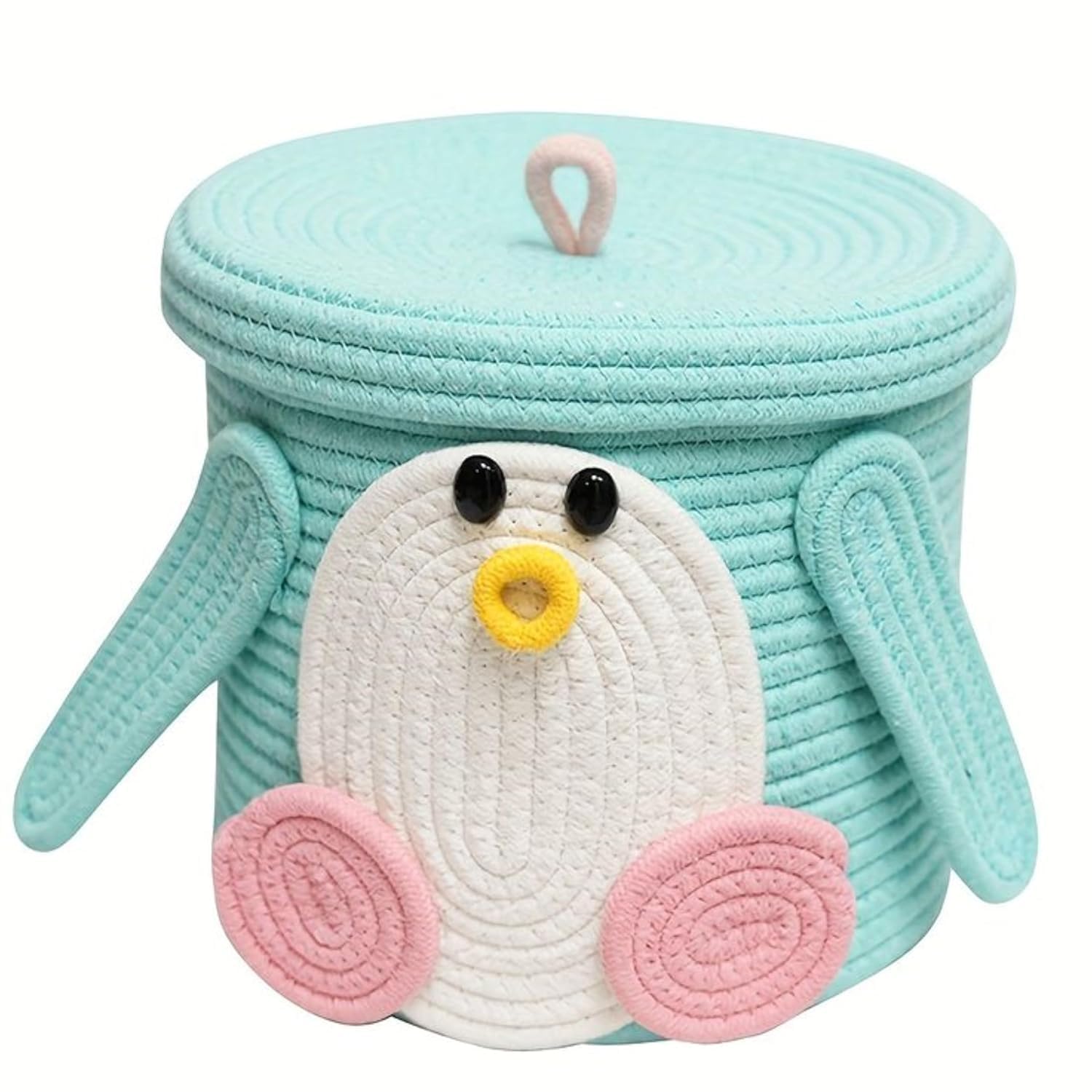 BUNAII Cute Pengunie Basket, Large Capacity Cotton rope Woven storage Basket,Lundary Bssket,Organizer for Clothes,Towel, Kids toys (Pack of 1) BLUE (8 x 8) inches-image-33