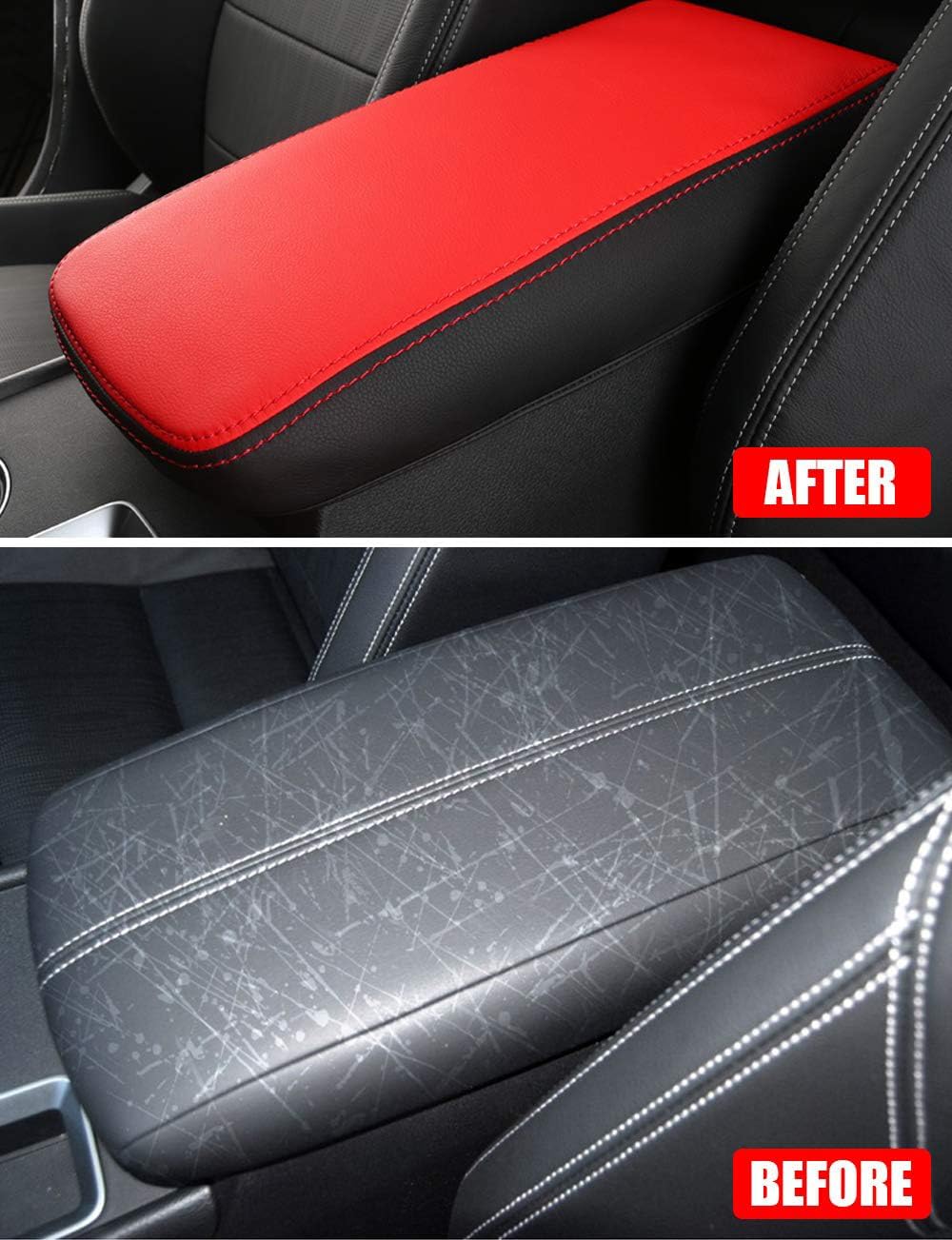 XITER With "Altima" LOGO Car Armrest Cover Saver, 1 Pc Center Console Leather Pad Fit for Nissan Altima 2019-2026, Central Console Armrest Box Protector Interior Accessories (Red Stitches)