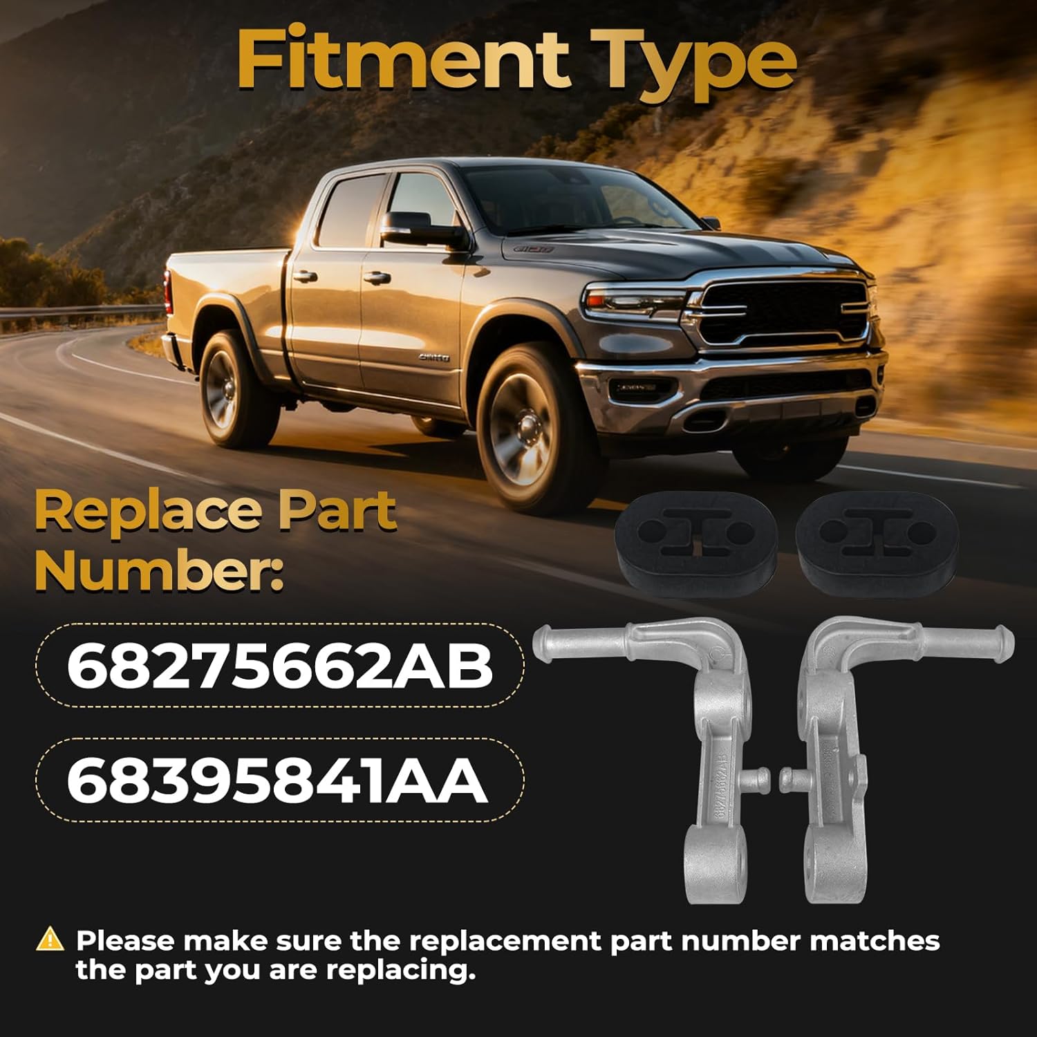 2PCS Rear Passenger Side Exhaust Bracket Muffler Support Assembly Compatible with 2019-2025 Ram 1500 3.0L, 3.6L, 5.7L, 6.2L Engines Replaces 68275662AB 68395841AA