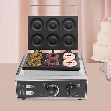 Mini Donut Electric Maker Machine Nonstick Commercial Doughnut Baker Maker Home Baker Machine Stainless Steel Makes 6 Doughnuts Countertop Mini-Pie and Quiche, Waffle Maker 1550W