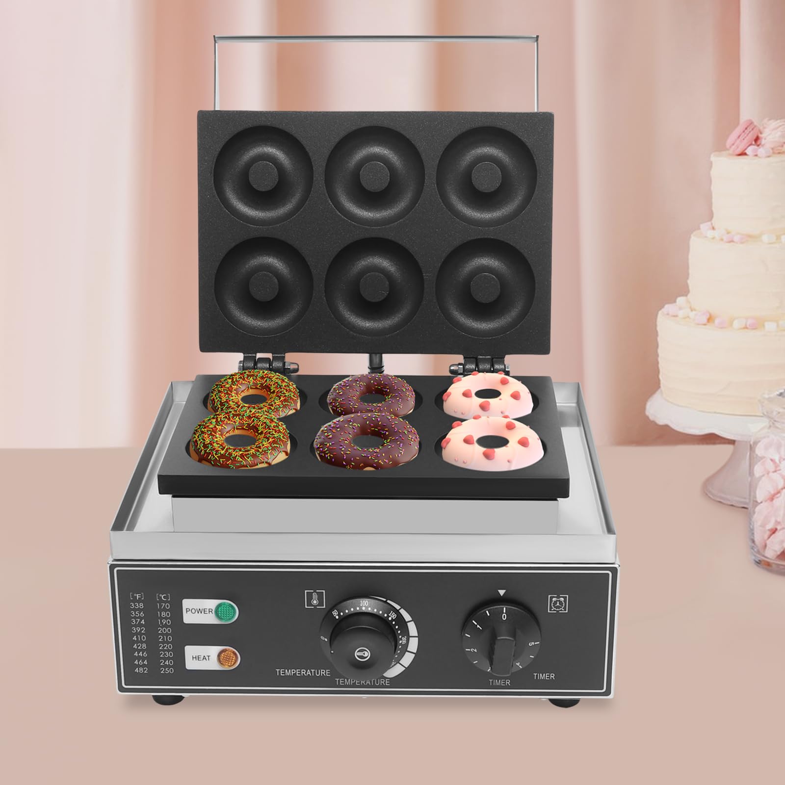 7.5cm Donut Maker Machine, 6-Hole Electric Doughnut and Pancake Maker with Double-Sided Baking Tray Design, 12.99x10.63x9.05in Bake Mini Doughnuts Machine with Non-Stick Coating, 122-572?, Silver