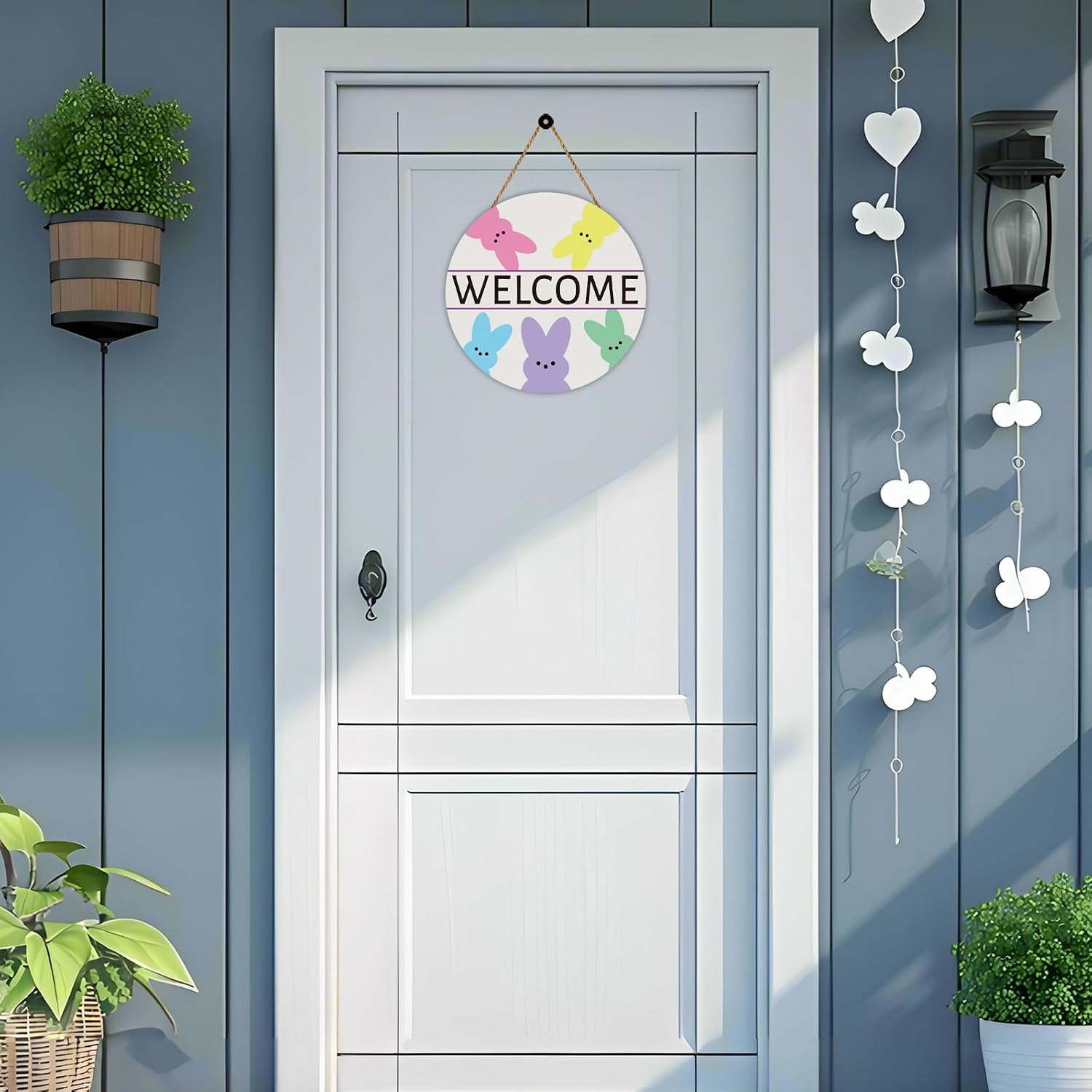 Easter Wreaths for Front Door Easter Door Decorations Cute Bunny Wall Decor Wooden Front Door Hanger Bunny Hanging Welcome Sign for Porch Wall Indoor Home Decor