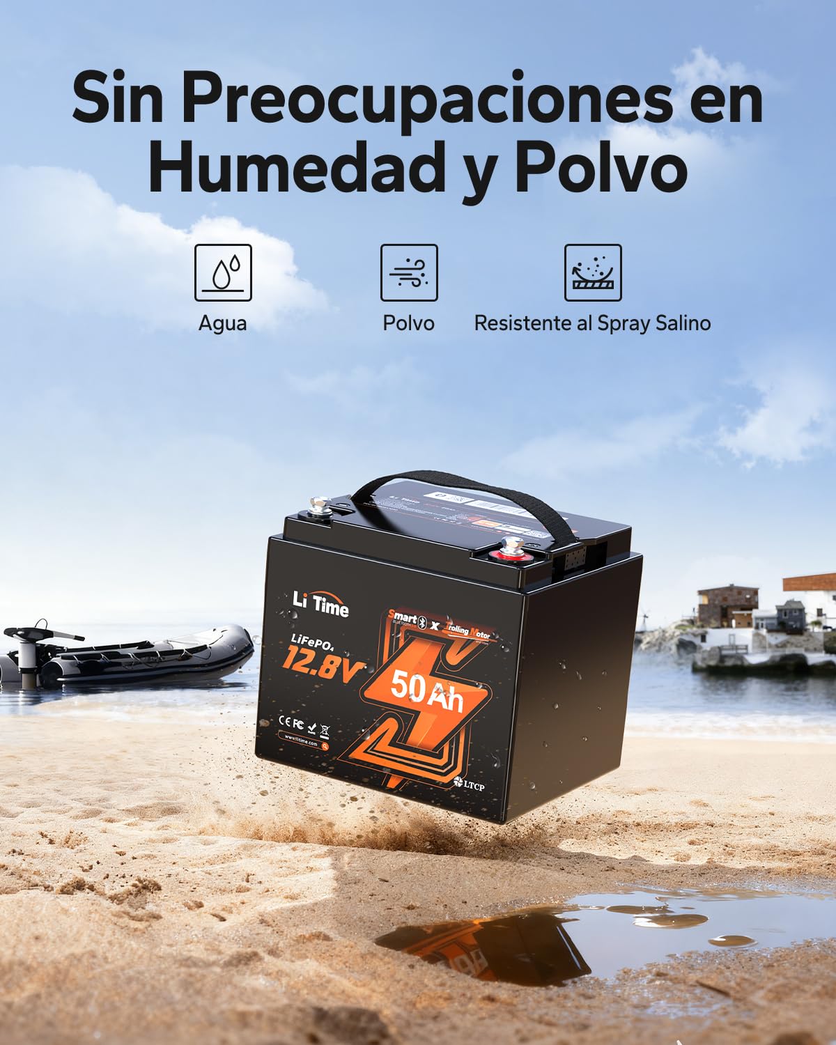 Litime Batería de Litio 12V 50Ah Bluetooth con Protección Baja Temperatura, Baterías LiFePO4 12V 50Ah con 50A BMS, Max 15000+ Ciclos, para Motores Trolling, Barca, Sondas Pesca, Autocaravana, Camper