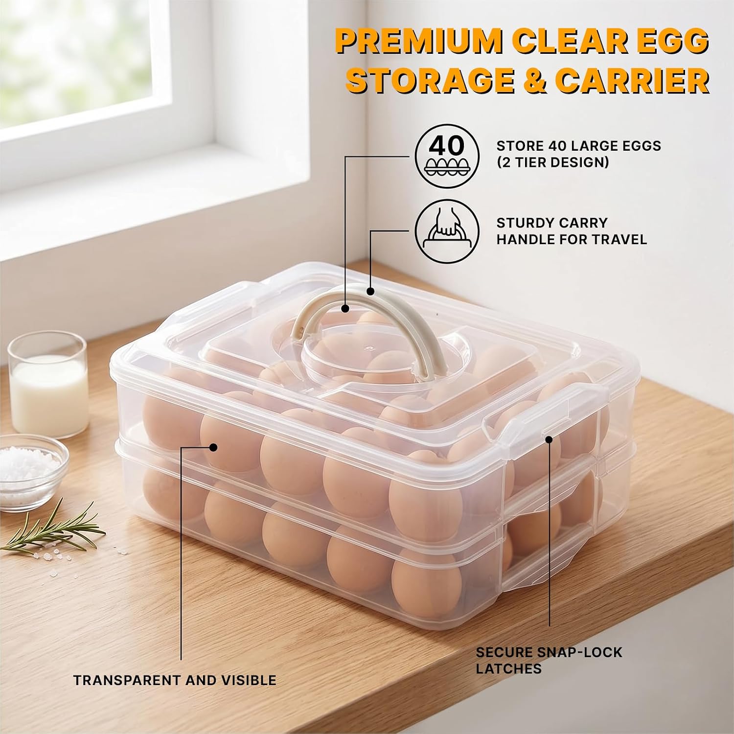 2 Layers Deviled Egg Containers with Lid,40 Slots Deviled Eggs Holder with Handle,Plastic Egg Tray Portable Egg Storage Carrier Platter for Easter Thanksgiving Party Picnic