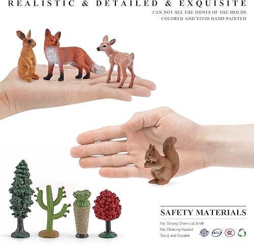 Miniatura 5 de Juego de 12 figuras de ciervos del bosque para decoración de árbol de Navidad, pastel de ardilla, linda ardilla, figura de zorro, juguete de conejo