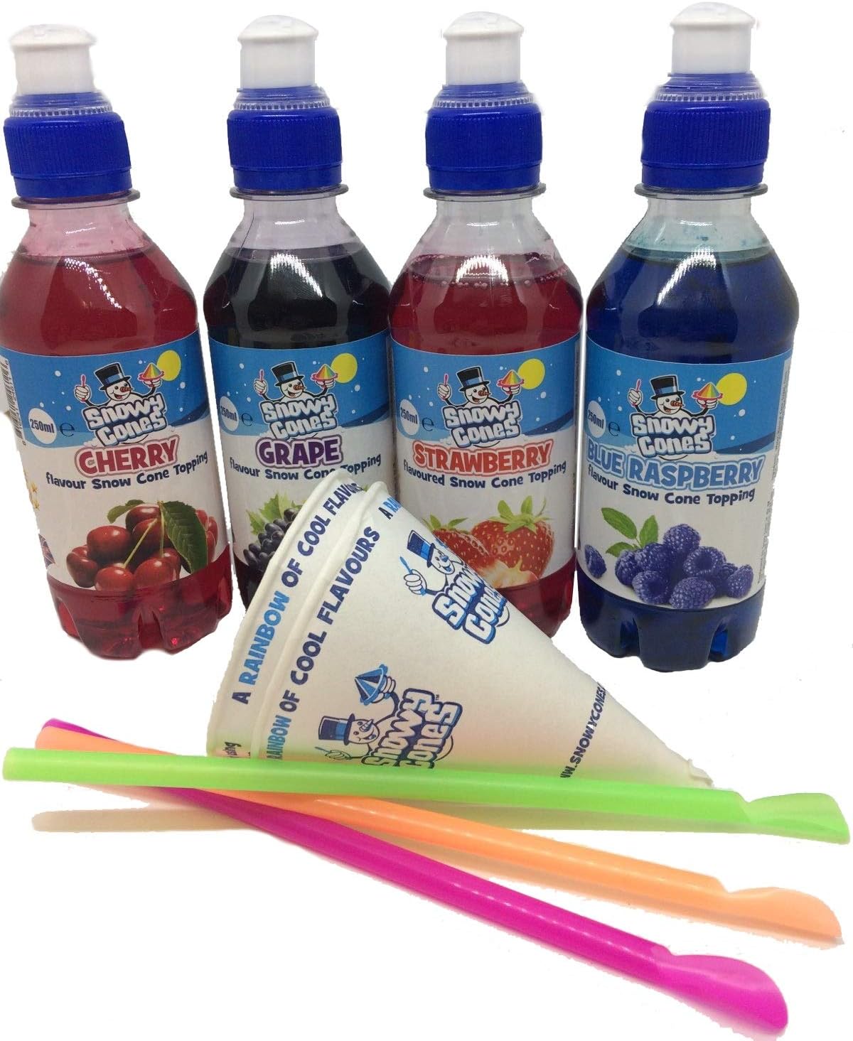 Snowycones | Syrup for Snow Cones and Shaved Ice | Not Slush | 250 ml, 4-Piece … (Blue Raspberry, Strawberry, Grape, Cherry,)