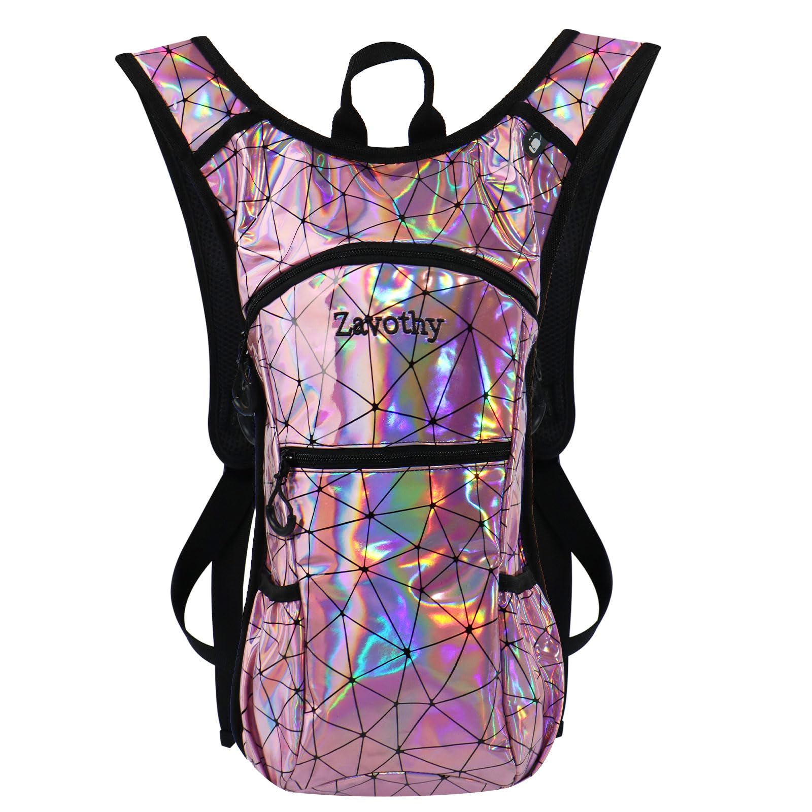 Zaino per idratazione riflettente, zaino idrico con sacca idrica da 2 l/3 l, essenziale per festival, zaino per idratazione rave, per escursioni, corsa, ciclismo e festival