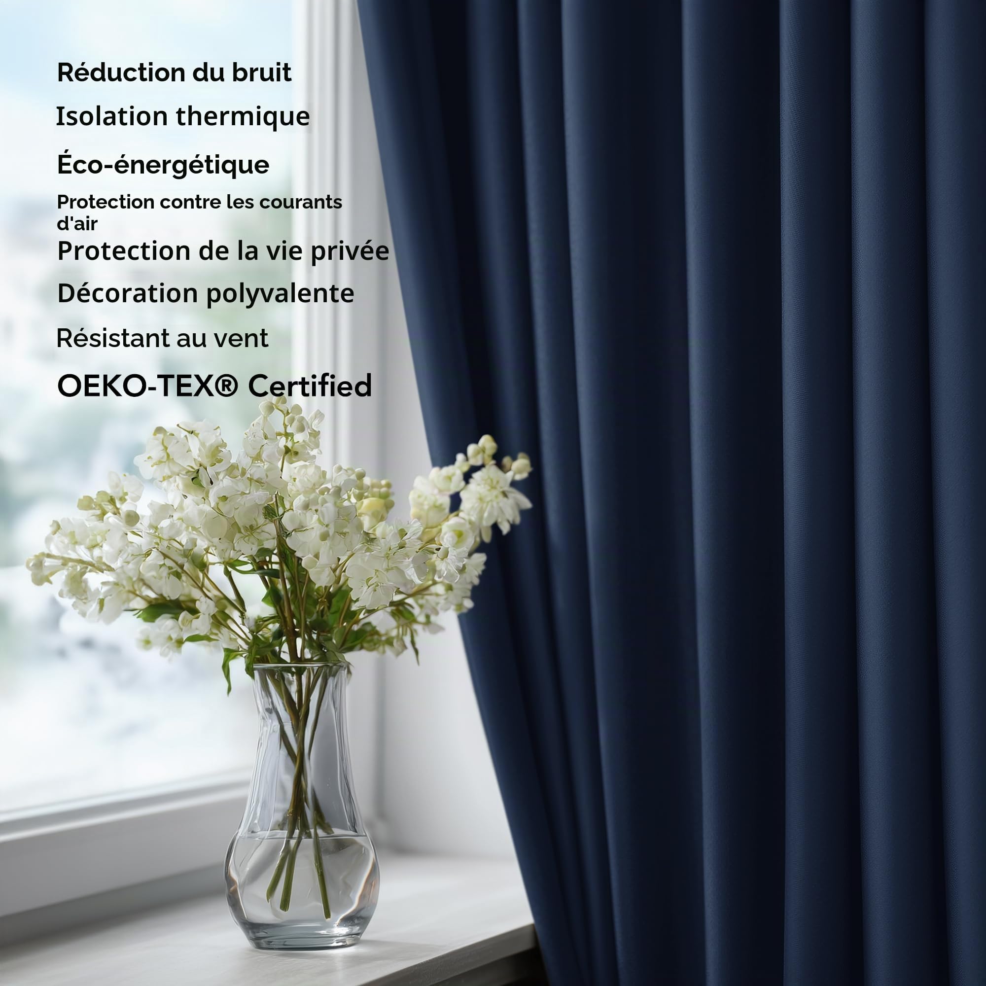 Deconovo Rideaux Occultants Isolant Thermique Anti Froid, Design Moderne à Oeillets, Rideaux pour Salon et Chambre, 140×245 CM, Bleu Marine, 2 Pièces