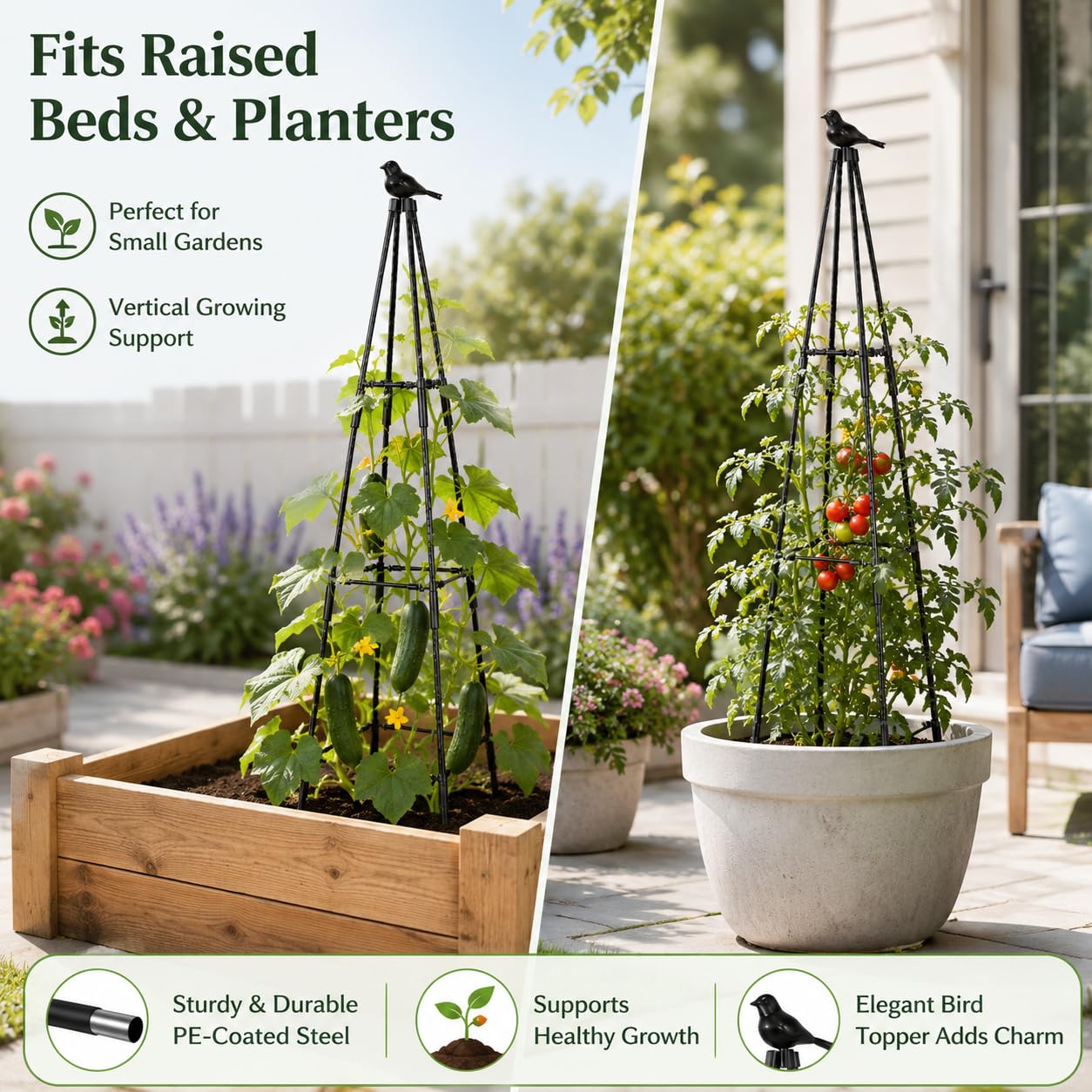 OTOSUNNY Traliccio obelisco da giardino, 170 cm, per piante rampicanti | Traliccio in metallo alto 170,2 cm per piante rampicanti per piante rampicanti, pomodori, piselli, fagioli, cetrioli