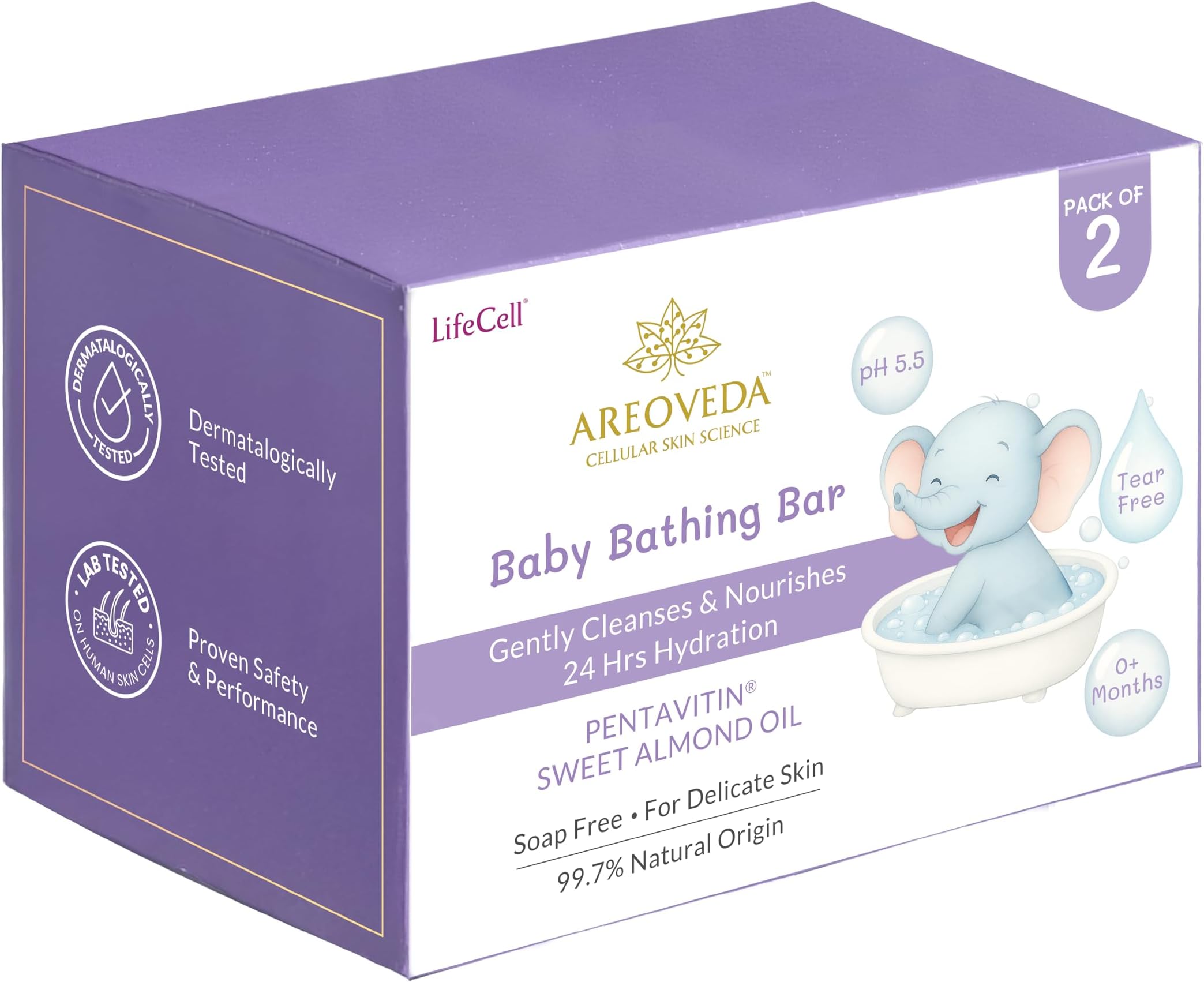AreoVeda Baby Bathing Bar (100gm*2) | 24Hrs Hydration | Fights Germs | Lab Tested, EWG Verified, Cellularly Proven