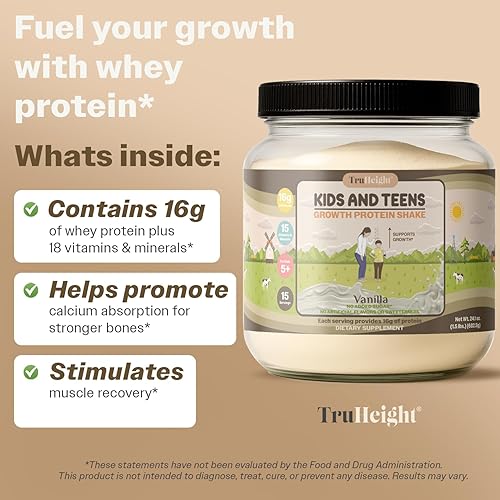 Miniatura 3 de TruHeight Batido de Proteína de Crecimiento (Sabor a Helado de Vainilla, Suero) Nutrición Alta para el Crecimiento y Desarrollo Natural - Polvo de