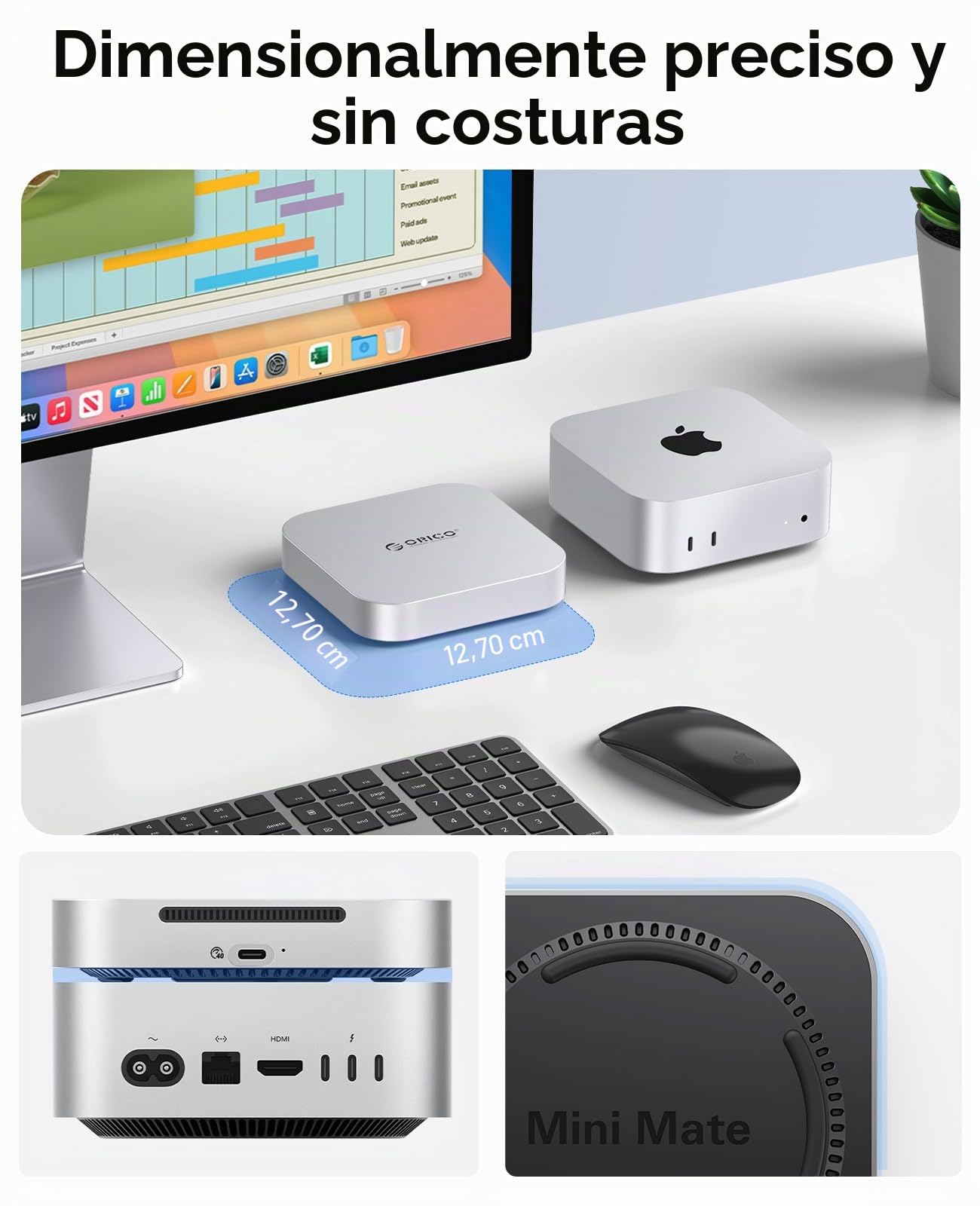 ORICO Minimate Mac mini M4 SSD 6 TB de almacenamiento, SSD externa, SSD NVMe externa (No intercambiable) Compatibilidad con Mac mini M4 (10Gbps), USB 3.2 Gen 2 * 2 (20Gbps) Plug-and-Play – Plata