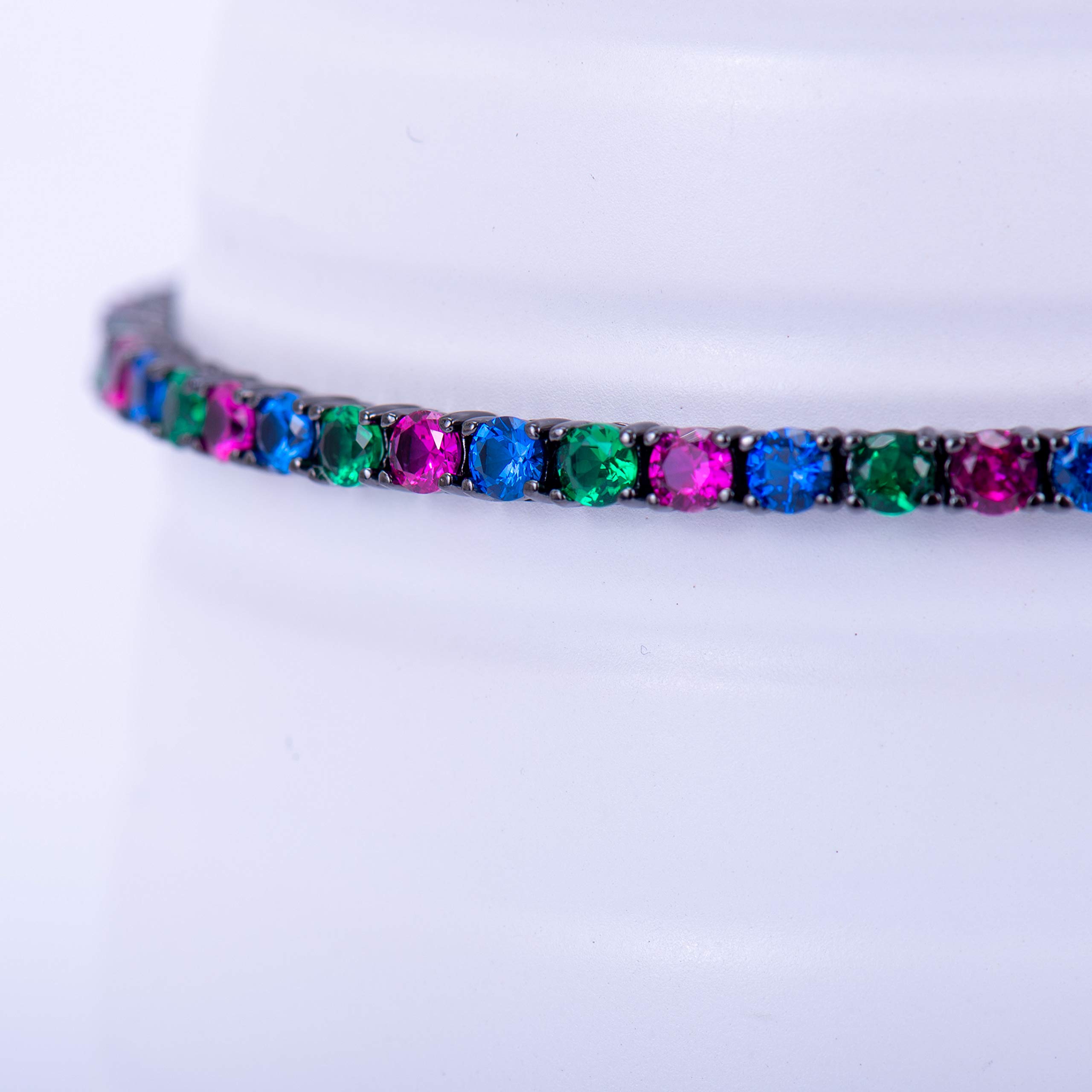 BRACCIALE TENNIS UOMO DONNA ARGENTO 925% CON ZIRCONI MULTICOLOR RAINBOW TENNIS CLASSICO, TENNIS CIPOLLINA TENNIS CARRè 19.5 CM, TENNIS MONTATURE RUTENIO, ORO E ORO ROSA