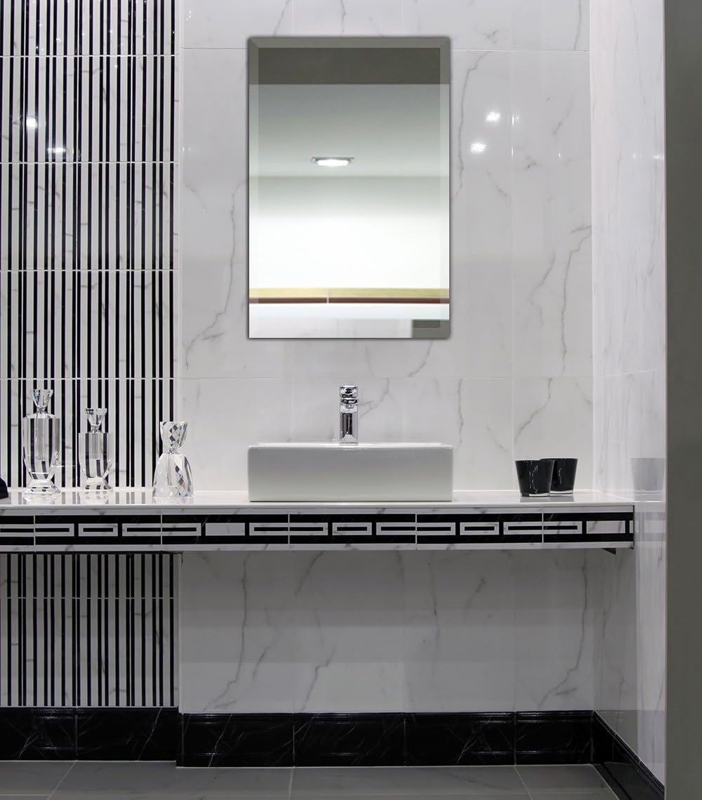 Cheapest 🛒 Hamilton Hills Large Simple Rectangular Streamlined 1 Inch Beveled Wall Mirror Premium Silver Backed Rectangle Glass Panel Vanity, or Bathroom Hangs Horizontal & Vertical Frameless (20 W x 30 H)