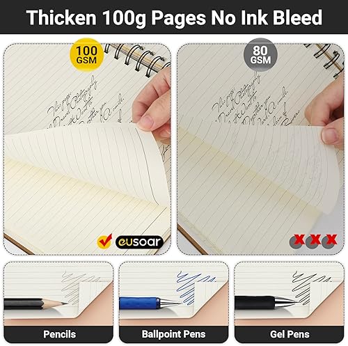 Miniatura 5 de EUSOAR Cuaderno de espiral de 5 materias, 3 piezas A4 de 11 pulgadas x 8-12 bloc de escritura a rayas universitarias, tapa dura gruesa, 100 GSM, 120