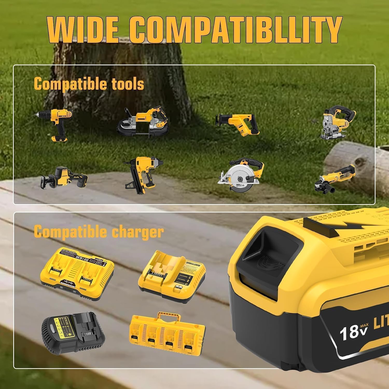 2X 18V Repuesto para Dewalt Batería +3A Cargador Compatible con Dewalt Batería DCB200 DCB180 DCB181 DCB182 DCB184 DCB185 DCB201 DCB204 (Naranja)