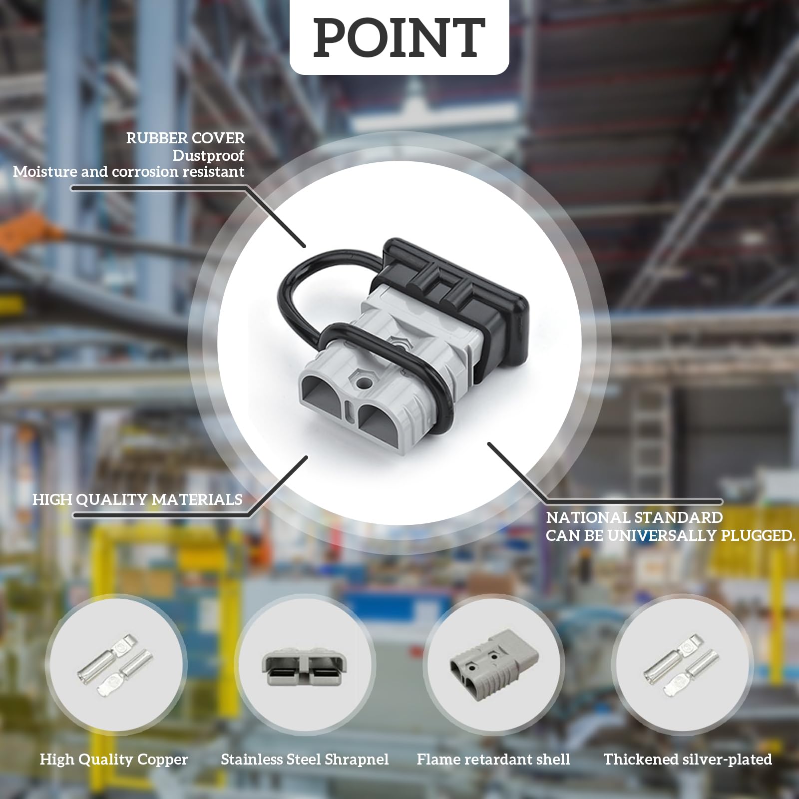 Eagles 50 Amp Power Connector Plug,10PCS 50A/600V Quick Connect/Disconnect Wire Harness Plugs For 7/8/10/12 AWG Wires, Recovery Winch, Trailer, Includes Terminal Pins (Grey - View #4