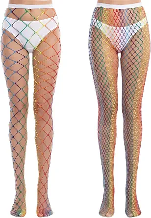 2 Pairs Rainbow Fishnet Socks, Rainbow Fishnet Tights, High Waist Tights