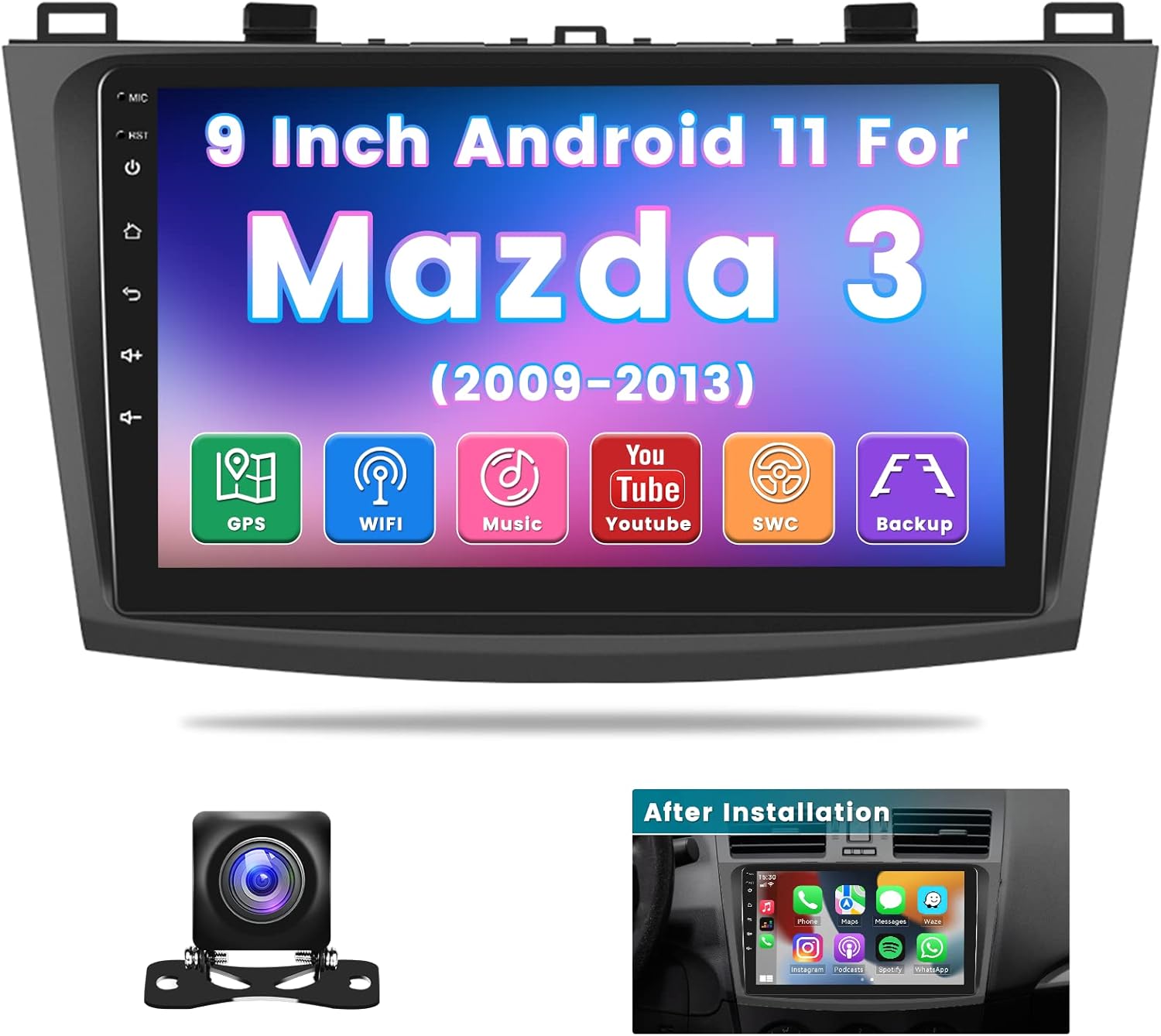 Hikity Coche Radio GPS Android 11 para Mazda 3 2009 2010 2011 2012 2013, 2GB+32GB, 9