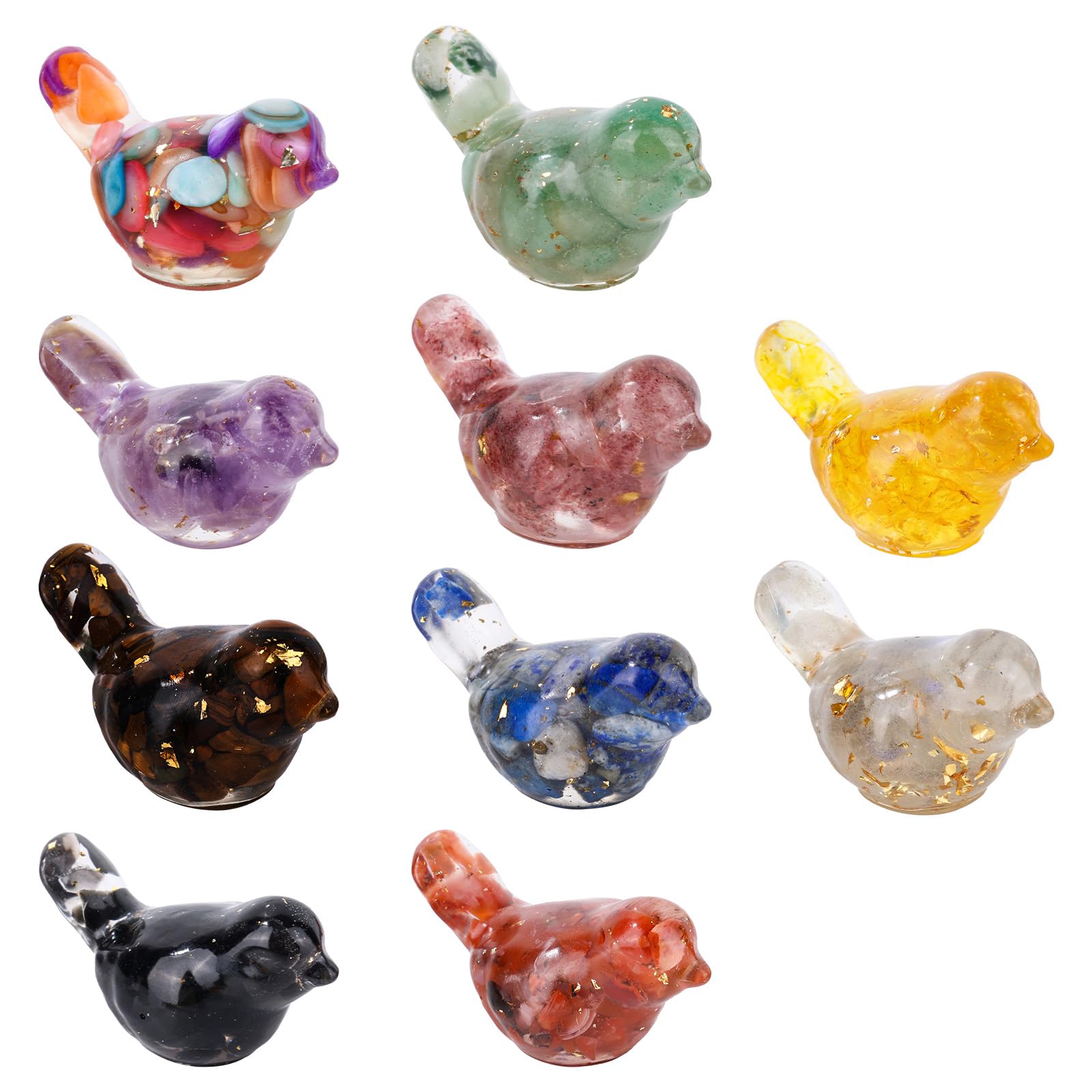 Tinoaly 10pcs Crystal Gravel Bird Figurines, Mini Resin Animals Sparkling Miniature Bird Tiny Decorative Small Statues for Home Craft Decor Garden Dollhouse Landscape Decorations (Colorful)