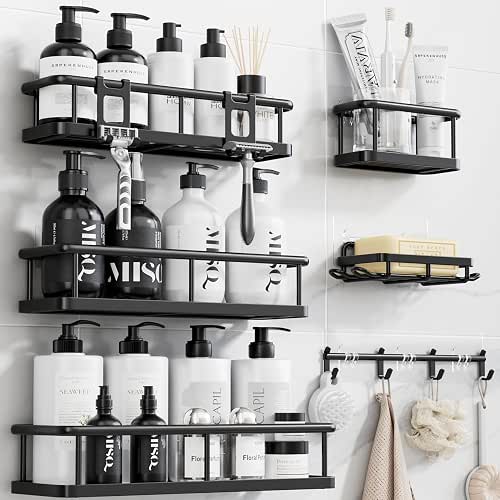YASONIC Shower Caddy Adhesive, Rustproof Shower Organizer with Soap Holder,