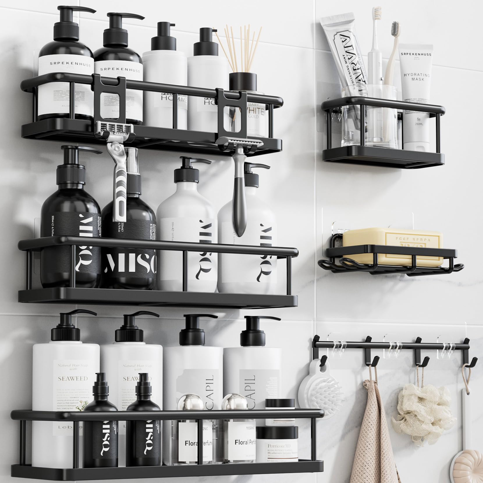 YASONIC Shower Caddy Adhesive, Rustproof Shower Organizer with Soap Holder, Large Capacity Shower Shelves for Inside Shower, No Drilling Bathroom Organizers and